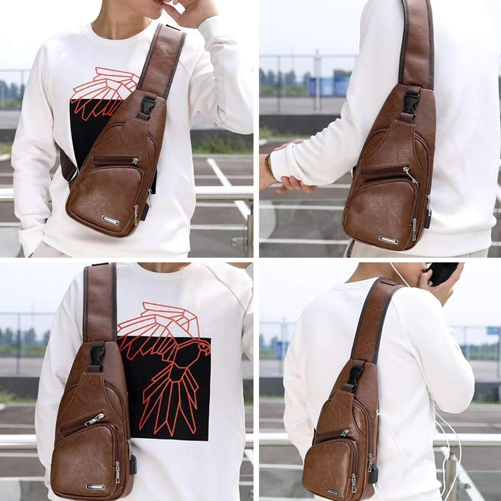 Mens Chest Shoulder Backpack Sling Cross Body Man Leather Satchel Travel Bag US