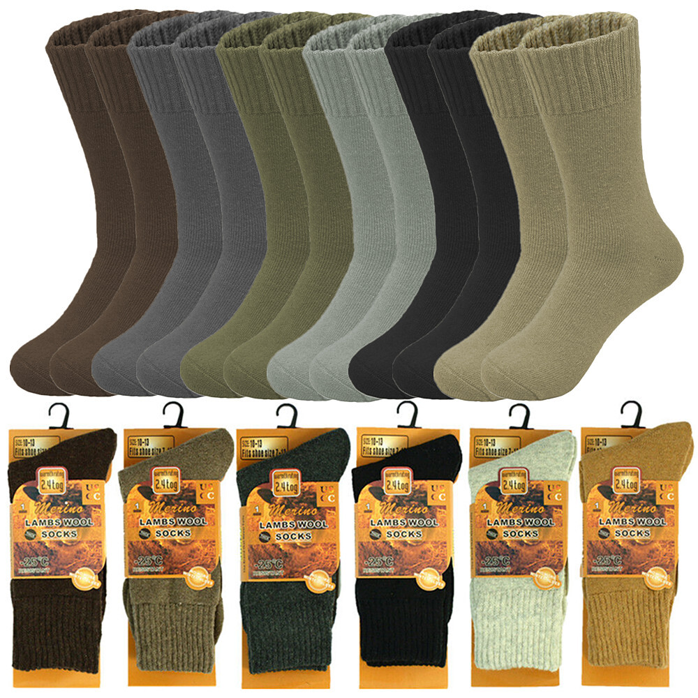 3-12 Pairs Mens Winter Merino Lambs Wool Warm Soft Thermal Crew Socks Size 10-13