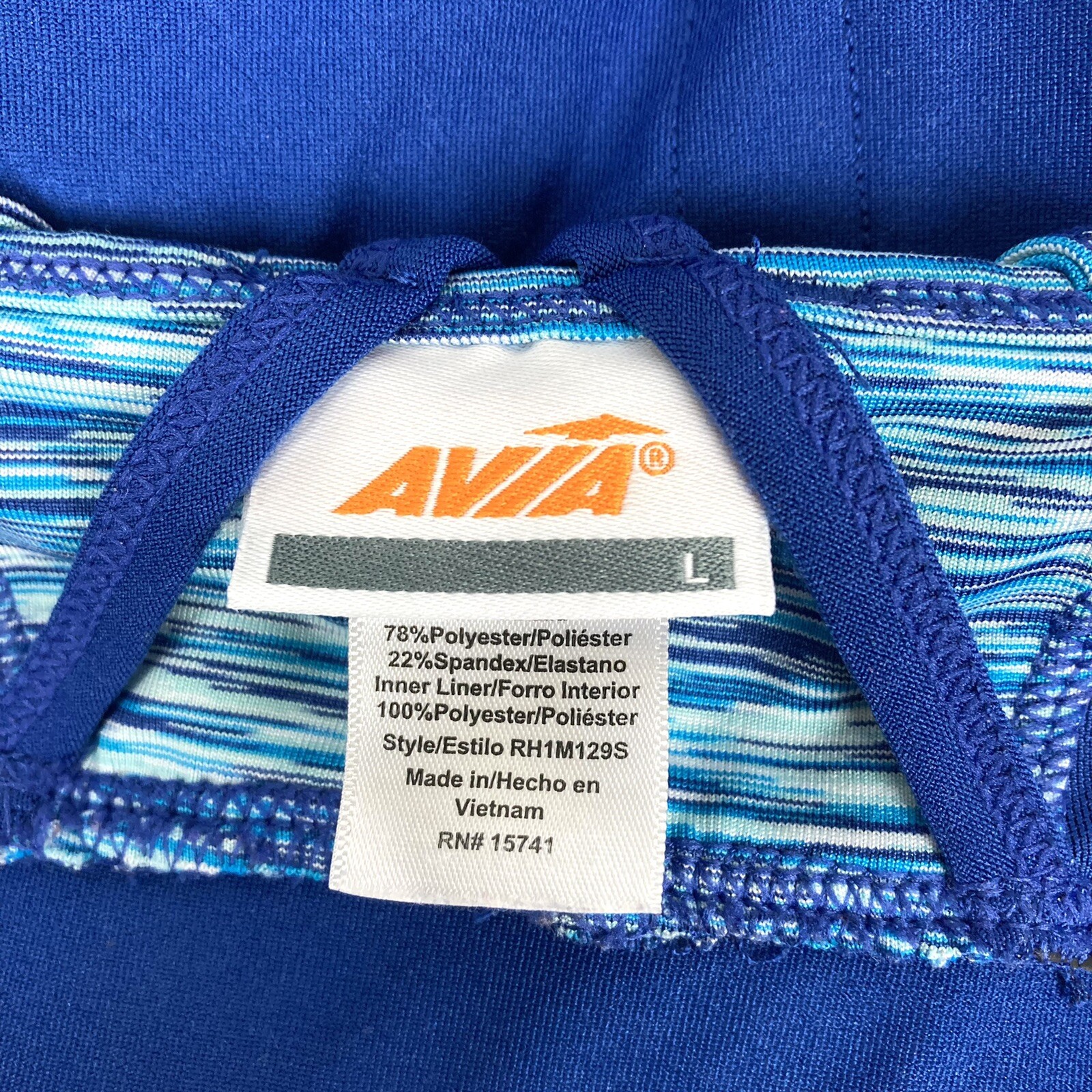 Avia Sports Bra Women’s L Navy Blue Stretch Crossover Racerback Cup Pads Nice