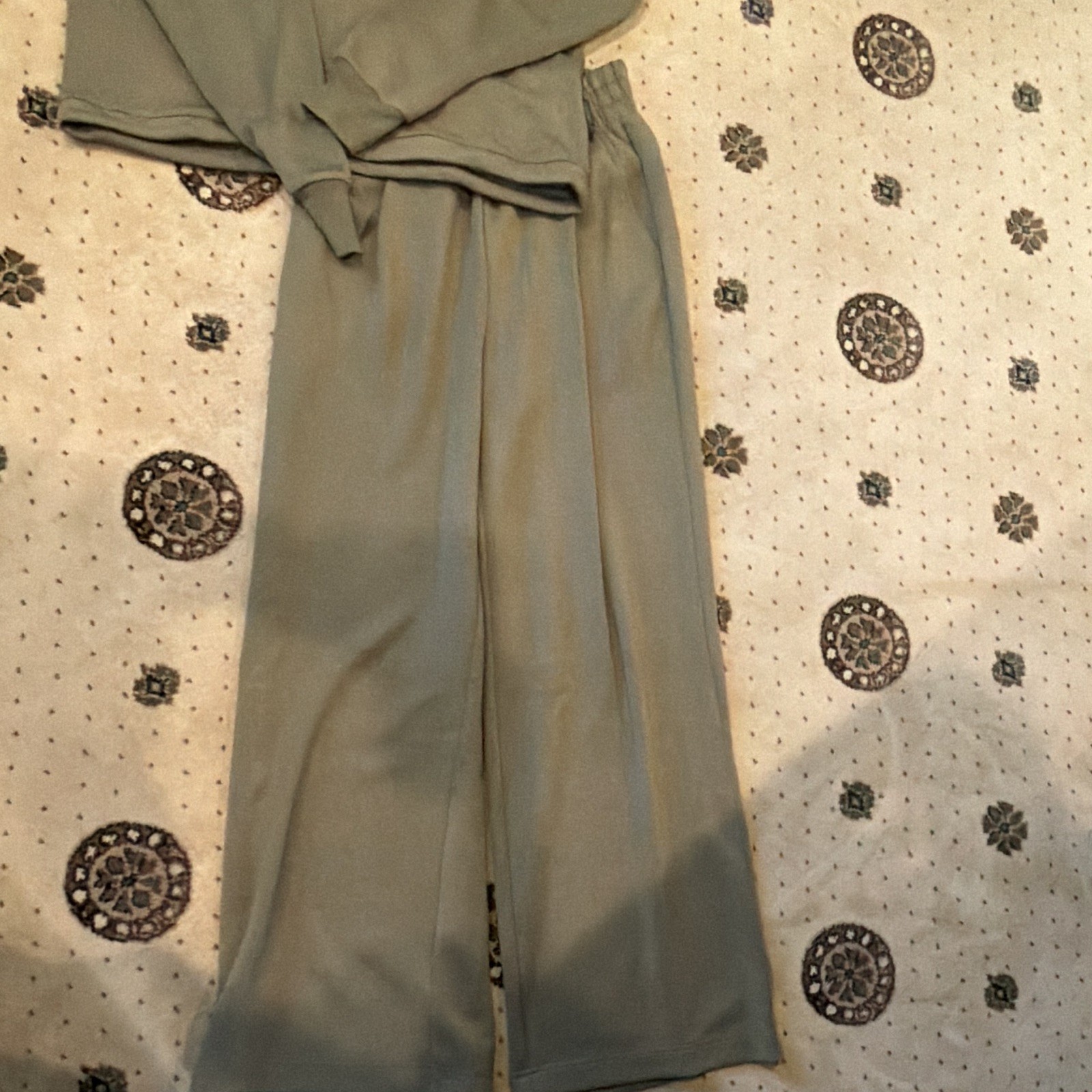 Varley Betsy Sweatshirt + Wide-Leg Pants 2pc Set S Green Mock Neck