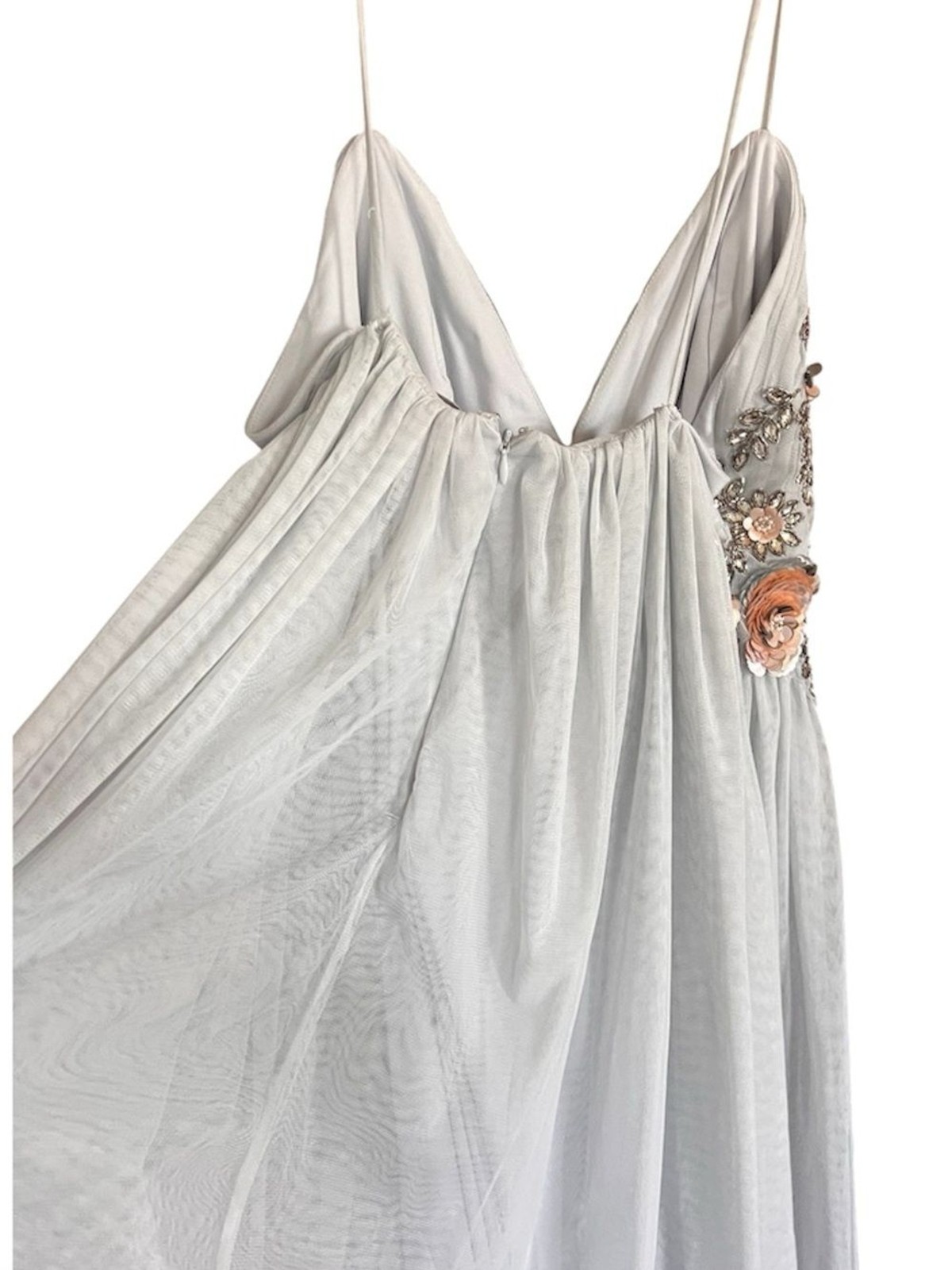BHLDN Anthropologie Nymph Dress Beaded Tulle Gray size 12