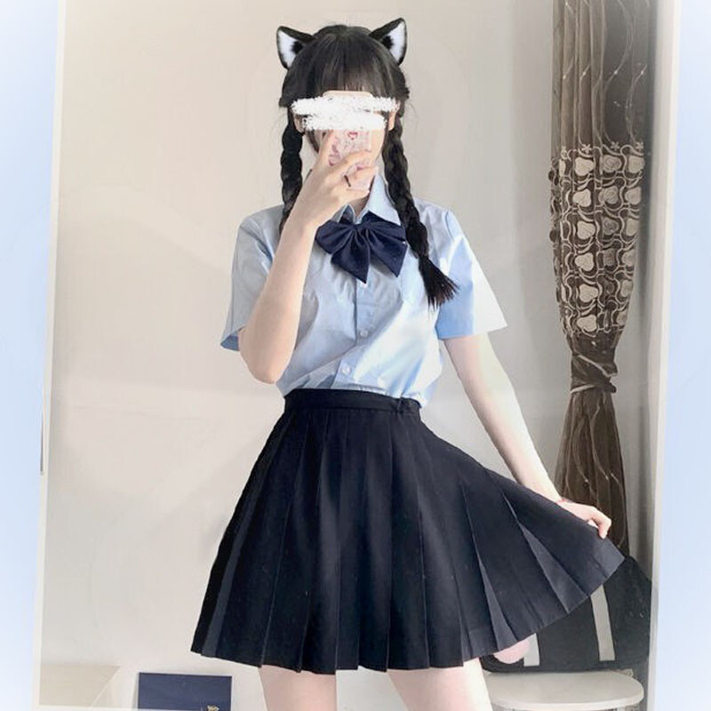 Plus Size 6XL 7XL 8XL Women Japanese School Uniform Shirt Tops Pleated Skirt
