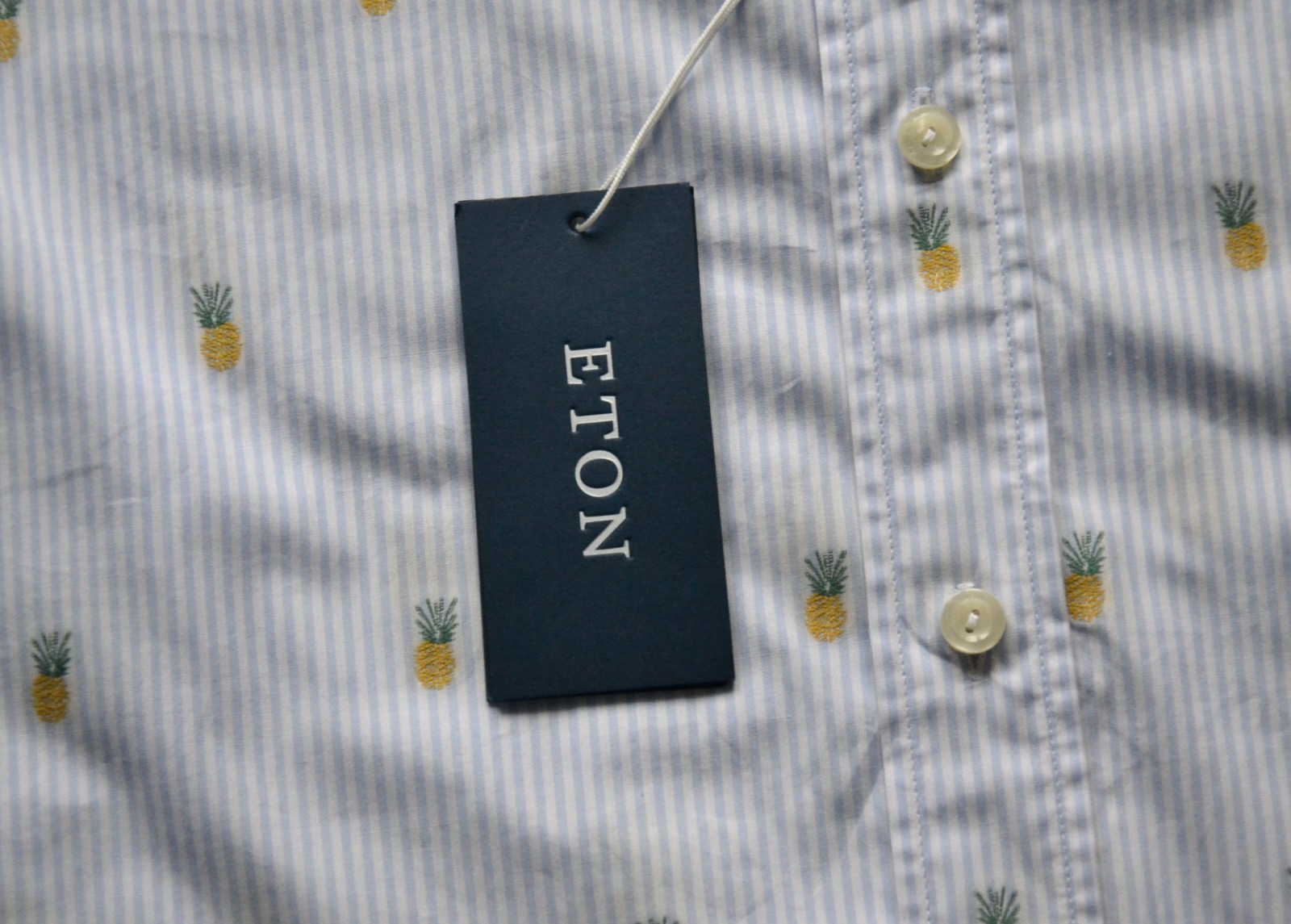 NEW ETON SLIM men’s shirt men’s shirt size 44/17.5″ striped/pineapple pattern Blue