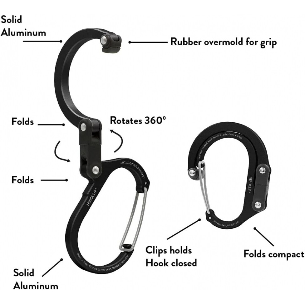 HEROCLIP Carabiner Clip Hook Mini for Camping, Organization (Black & Blue)