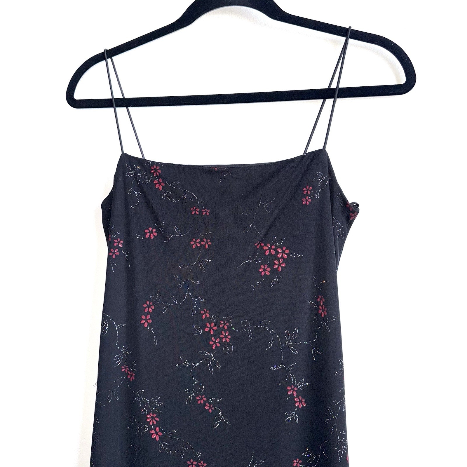 BUYER TOO Women’s Spaghetti Strap Midi Dress Size Small Black Floral Y2K Prom
