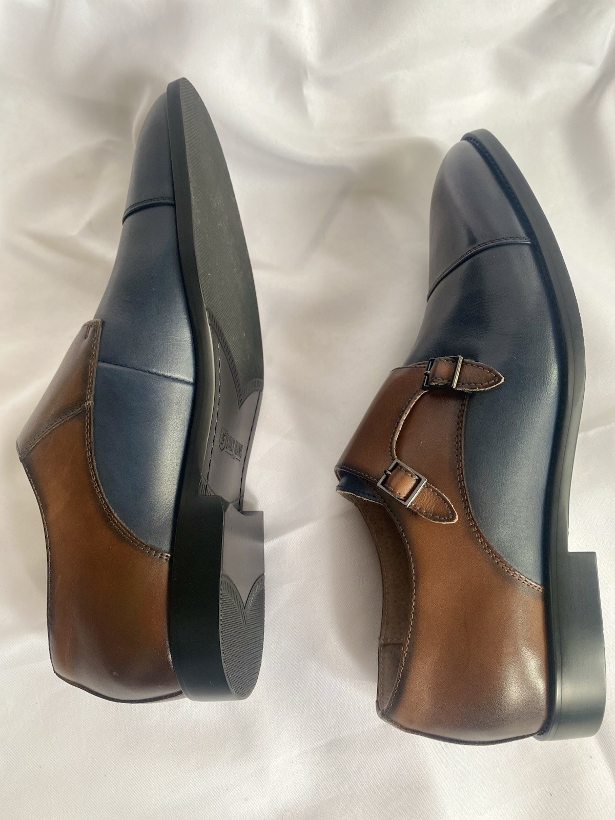 Stacy Adams Raythorne Cap Toe Double Monk Strap Navy Brown Leather Oxford Men 11