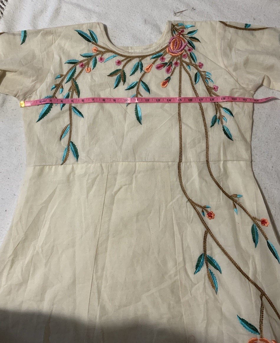 Floral Embroidered Kurti dress one size l/xl cotton handmade fully lined gown