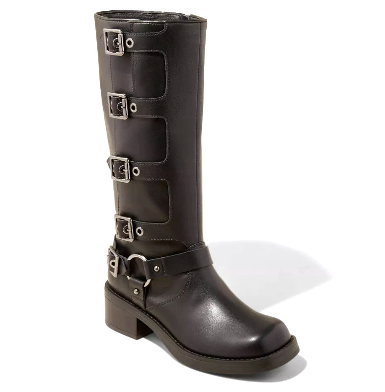 Wild Fable Womens Black Faux Leather Rebel Tall Moto Buckle Boots Pick your Size