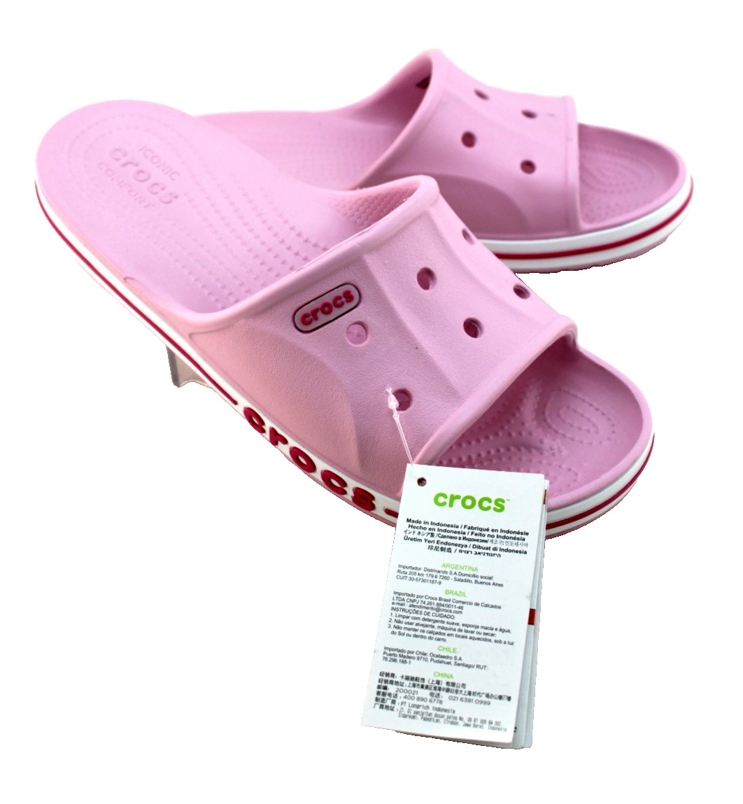 New CROCS Women’s 10 Bayaband Pink with Raised Crocs Logo Unisex Slide Sandals