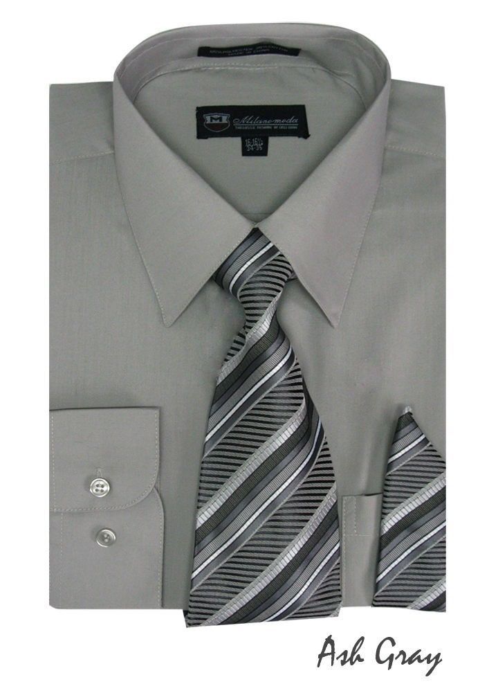Men’s Cotton Blend Classic Dress Shirt with Tie and Handkerchief 25 colors SG21A