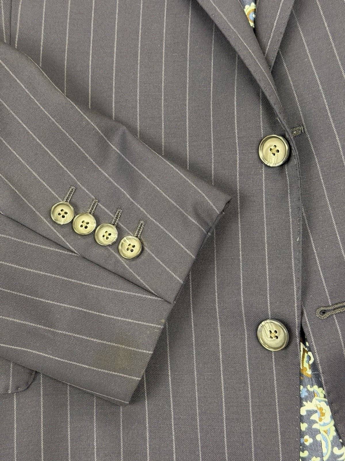 Coppley Canada Men’s Navy Blue Striped Super 110s Wool Suit 48R 42X28 $1,098