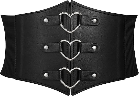 “Black Corset Belt for Women Plus Size Wide Elastic Rivet Heart-Ring Belt for Dr