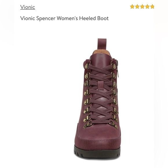 Vionic Womens Spencer Burgundy Combat Boots Size 5 Medium (B, M)