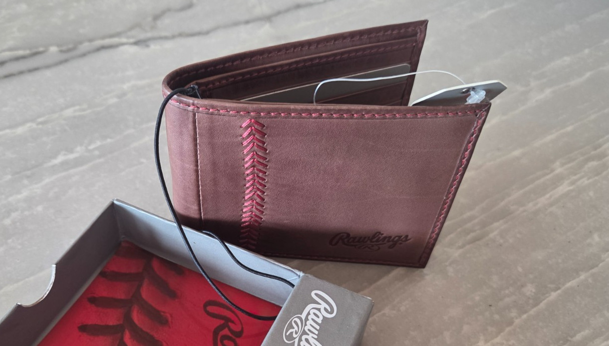NEW NWT Rawlings Dark Brown Tanned Leather Baseball Stitch Wallet for Men