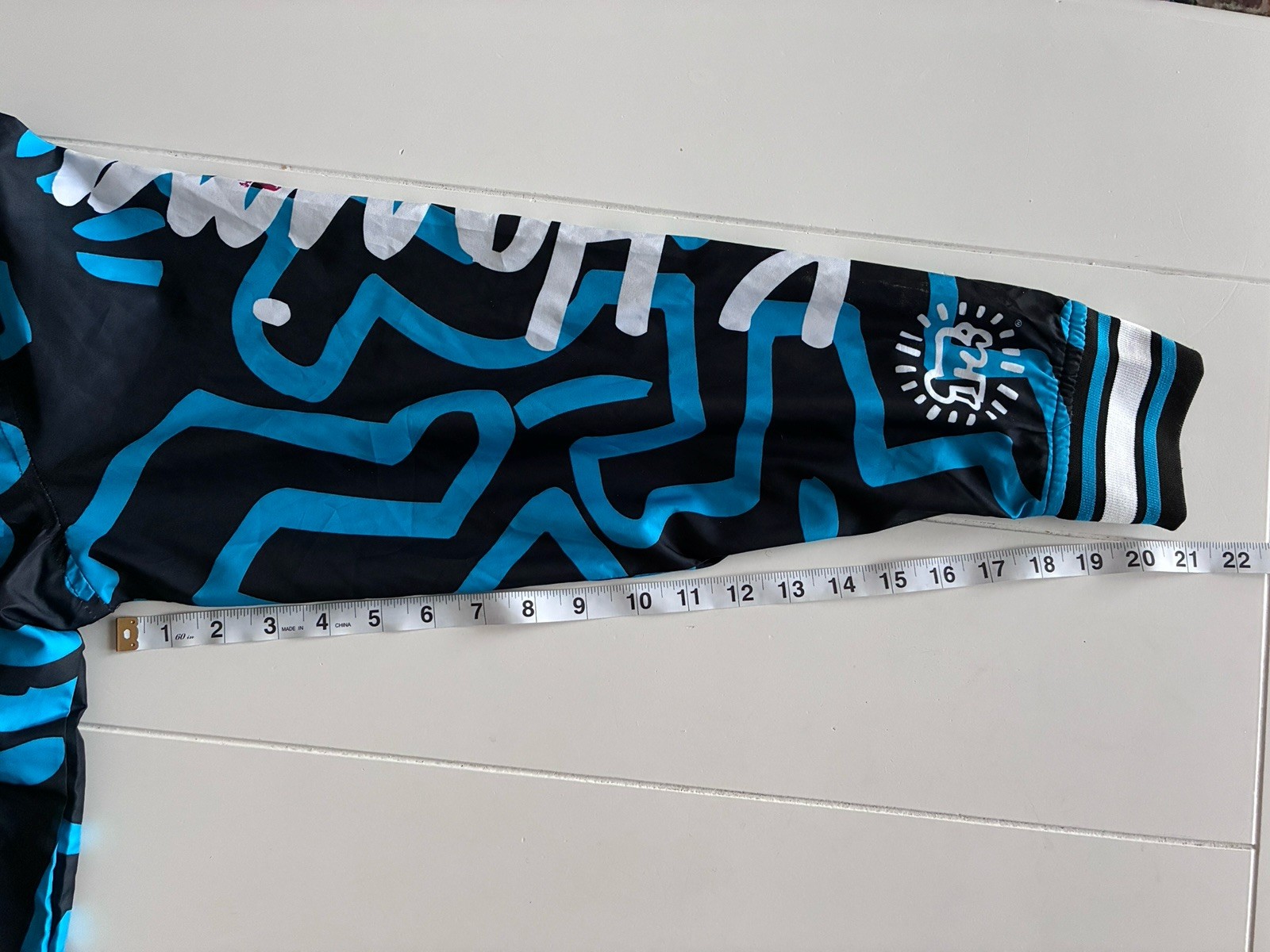 Members Only Keith Haring Tokyo Pop Bomber Jacket Black Blue Graphic Print S