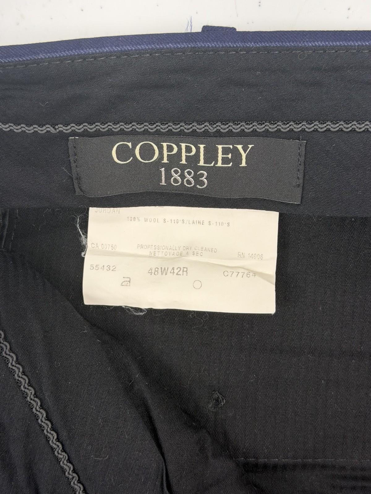 Coppley Canada Men’s Navy Blue Striped Super 110s Wool Suit 48R 42X28 $1,098