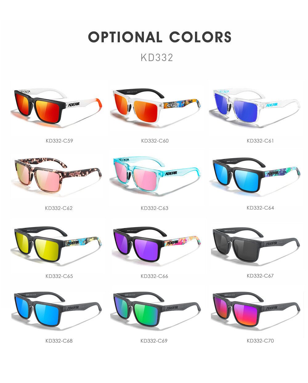 KDEAM Square Polarized Sunglasses Men’s Women Sports Driving UV400 Shade Glasses
