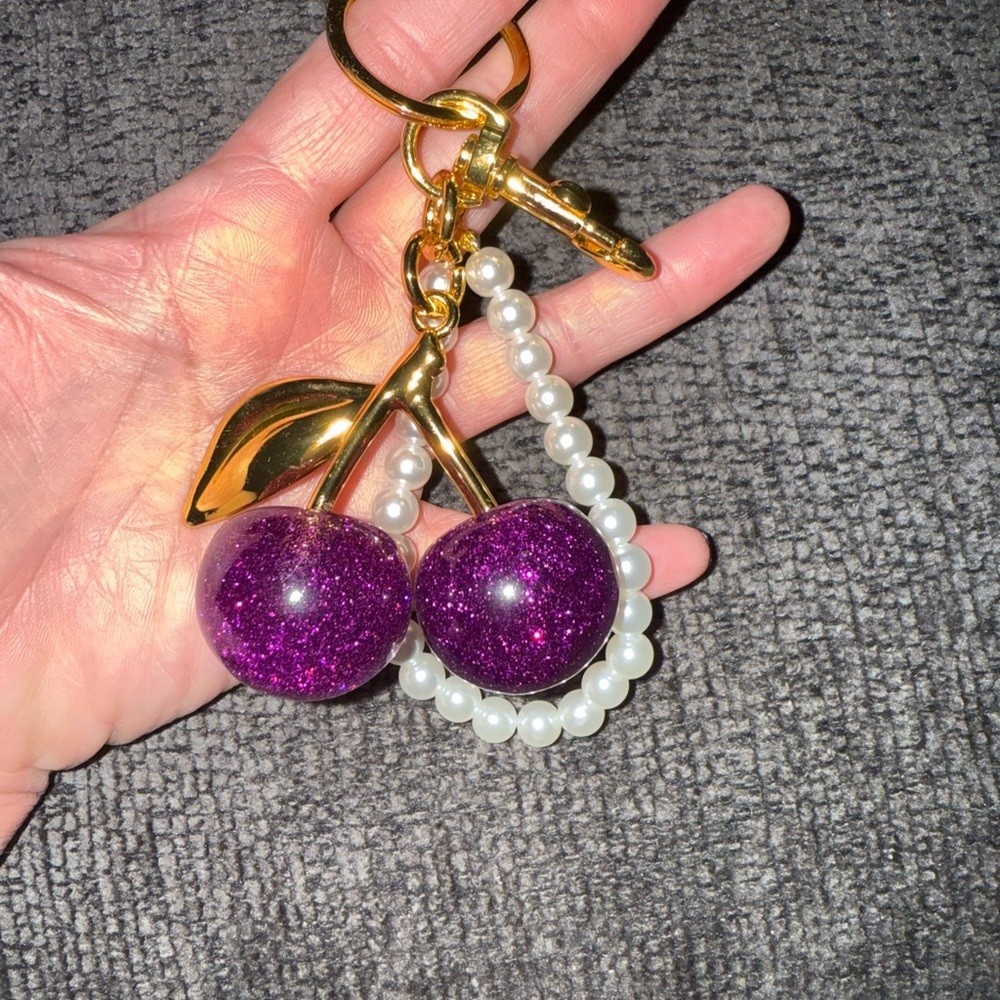 ✨ Purple Glitter Cherry Bag Charm NWT