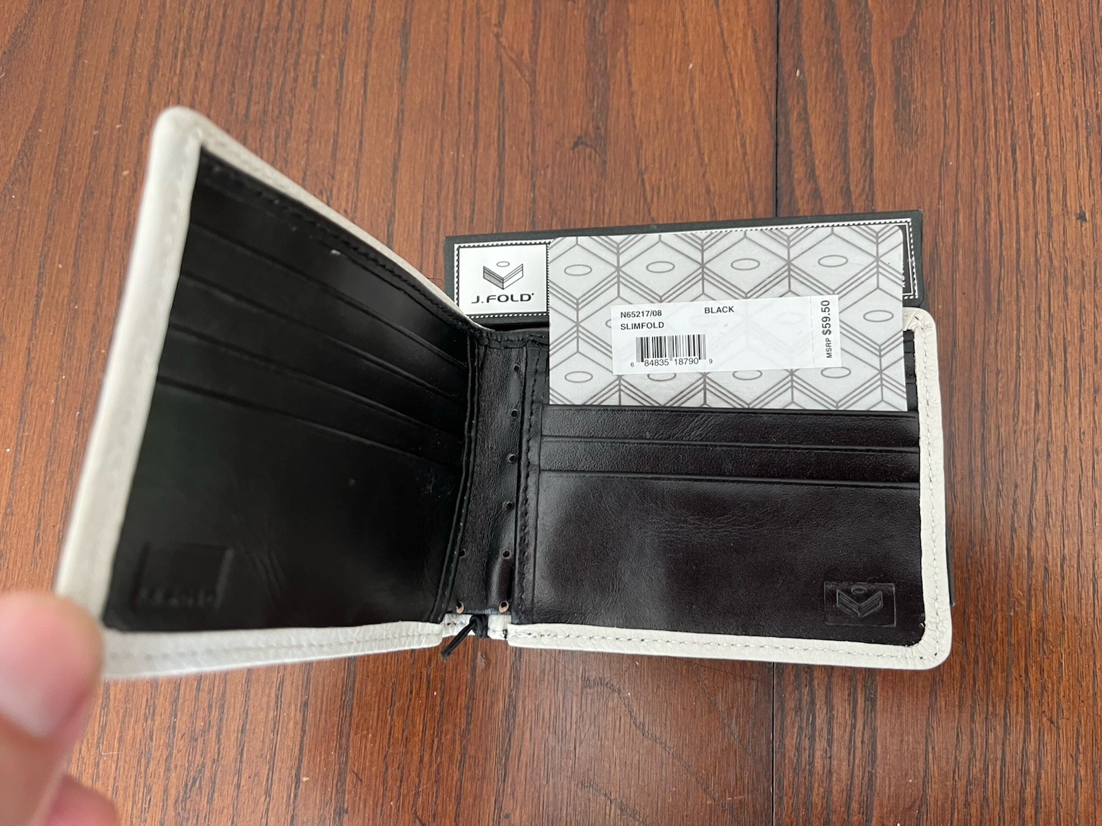 J. FOLD SLIMFOLD LEATHER WALLET BLACK White w/ Stripe N65217/08