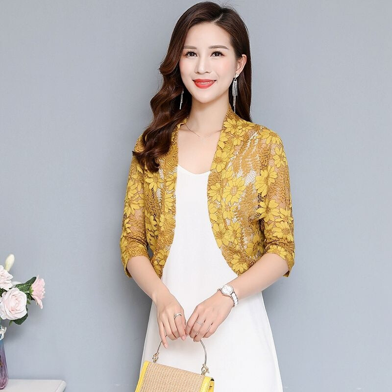 Women Floral Lace Cardigan Jacket Shrug Capelet Crop Bolero Top Half Sleeve