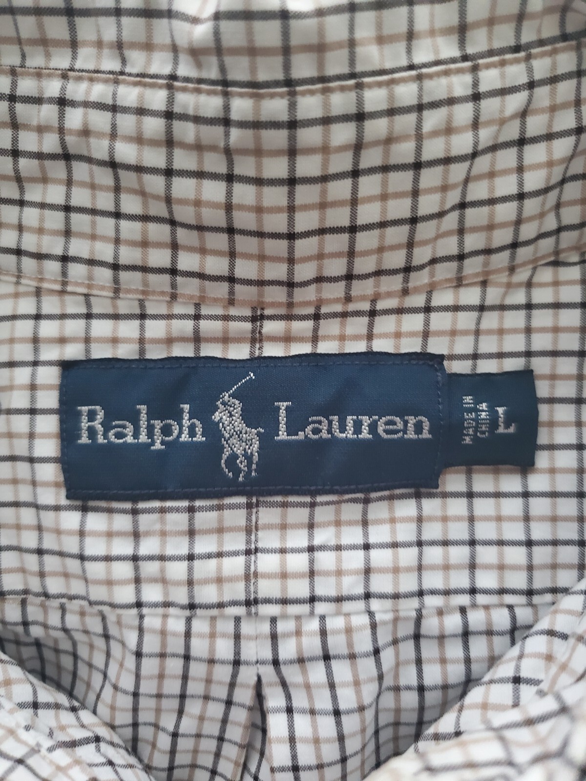 Ralph Lauren Brown Beige White Tartan Plaid Shirt Sz L EXCELLENT