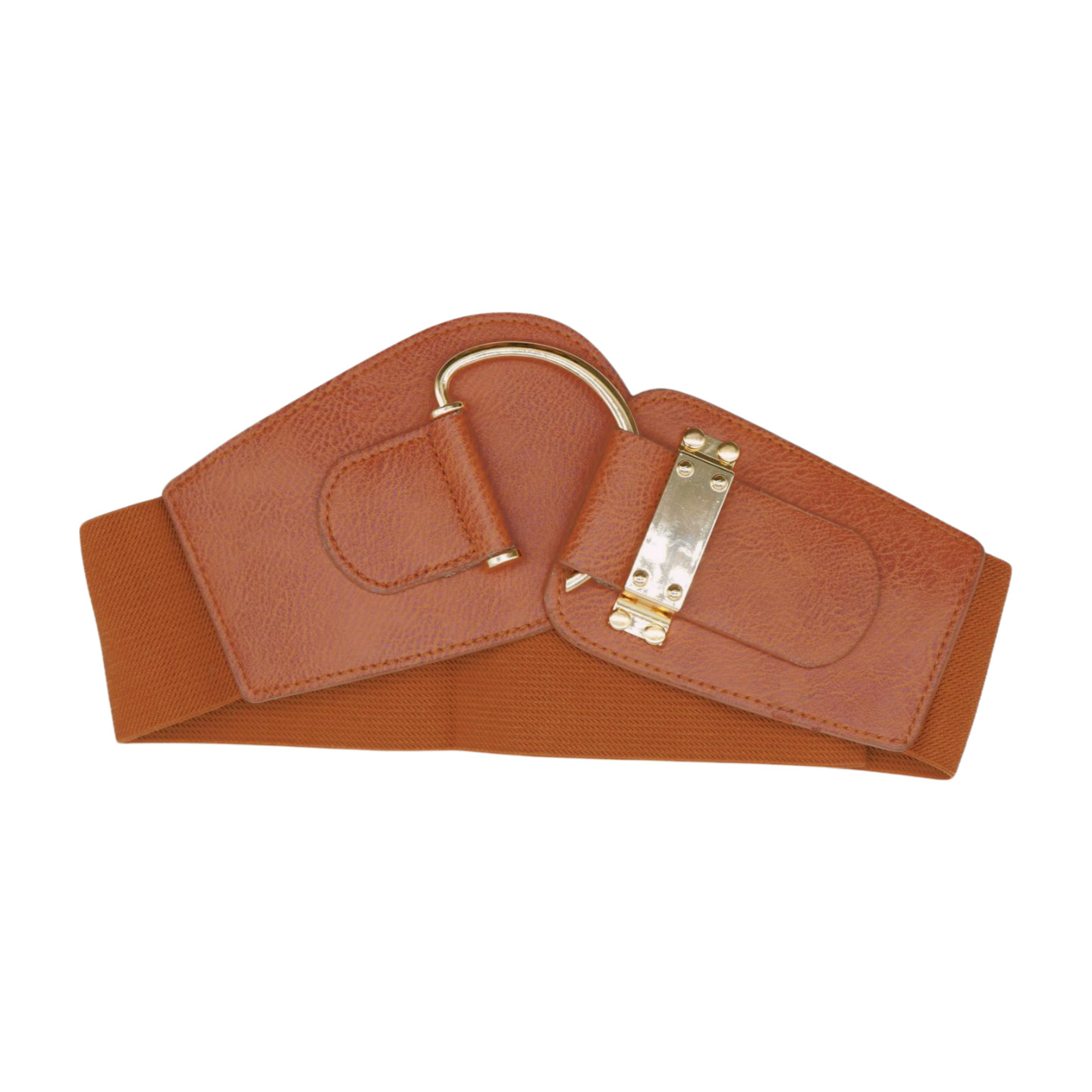 Women Hip High Waist Hook Buckle Chocolate Brown Color Elastic Band Belt M L
