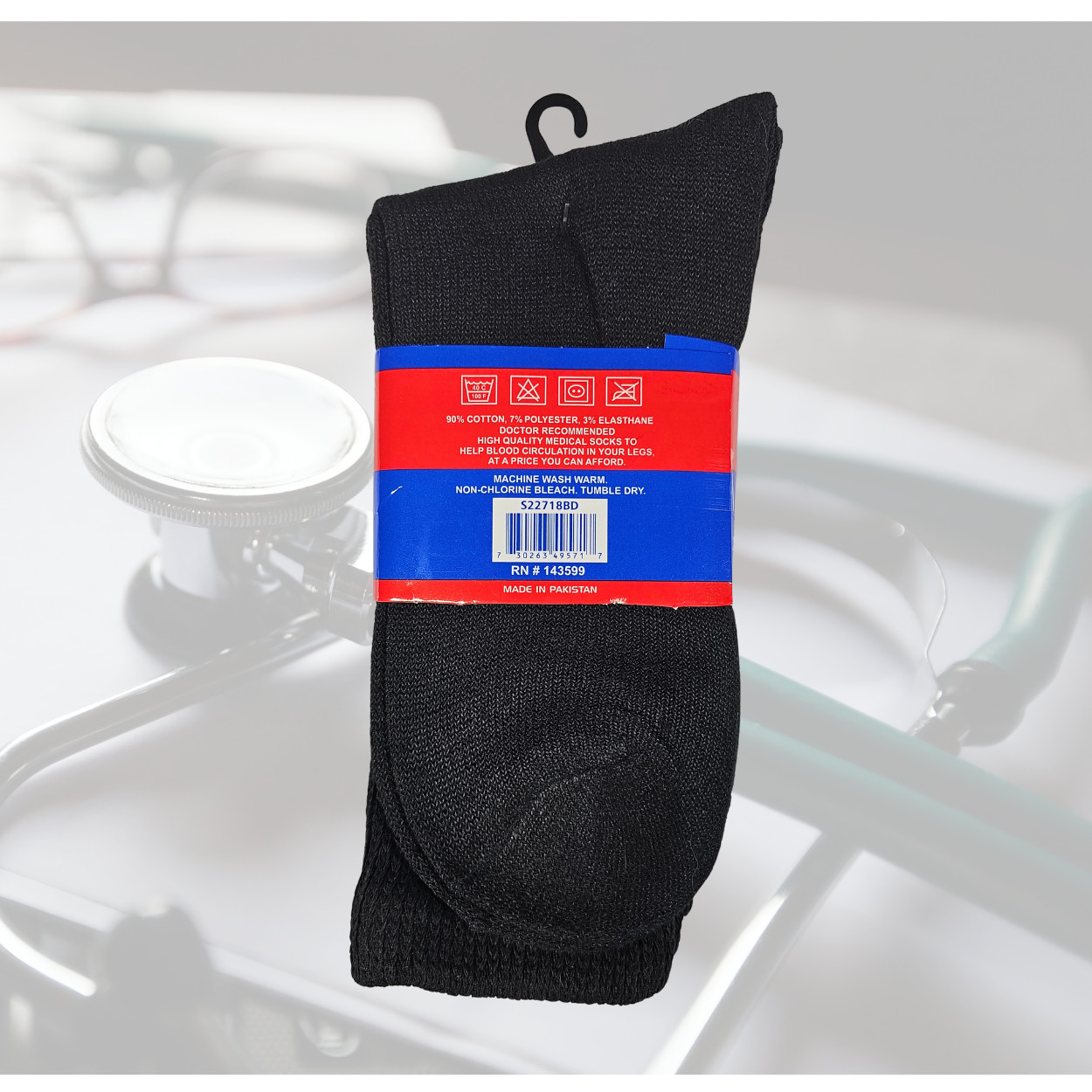 3-12 Pairs Men’s Women Health Cotton Diabetic Black Crew Socks 9-11 10-13 13-15