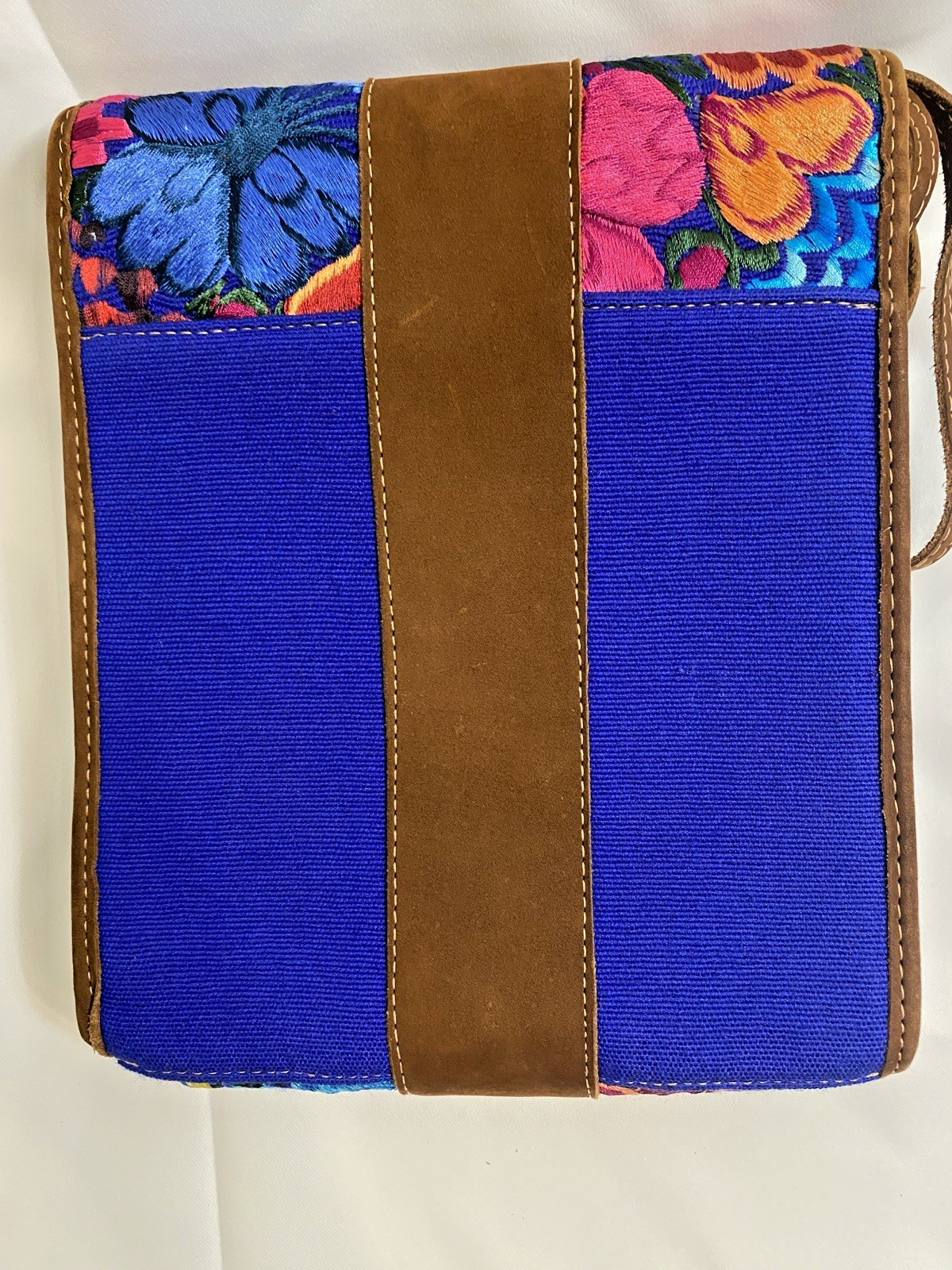 Floral Embroidered Small Women’s Crossbody Bag Magnetic Closure Brown Strap