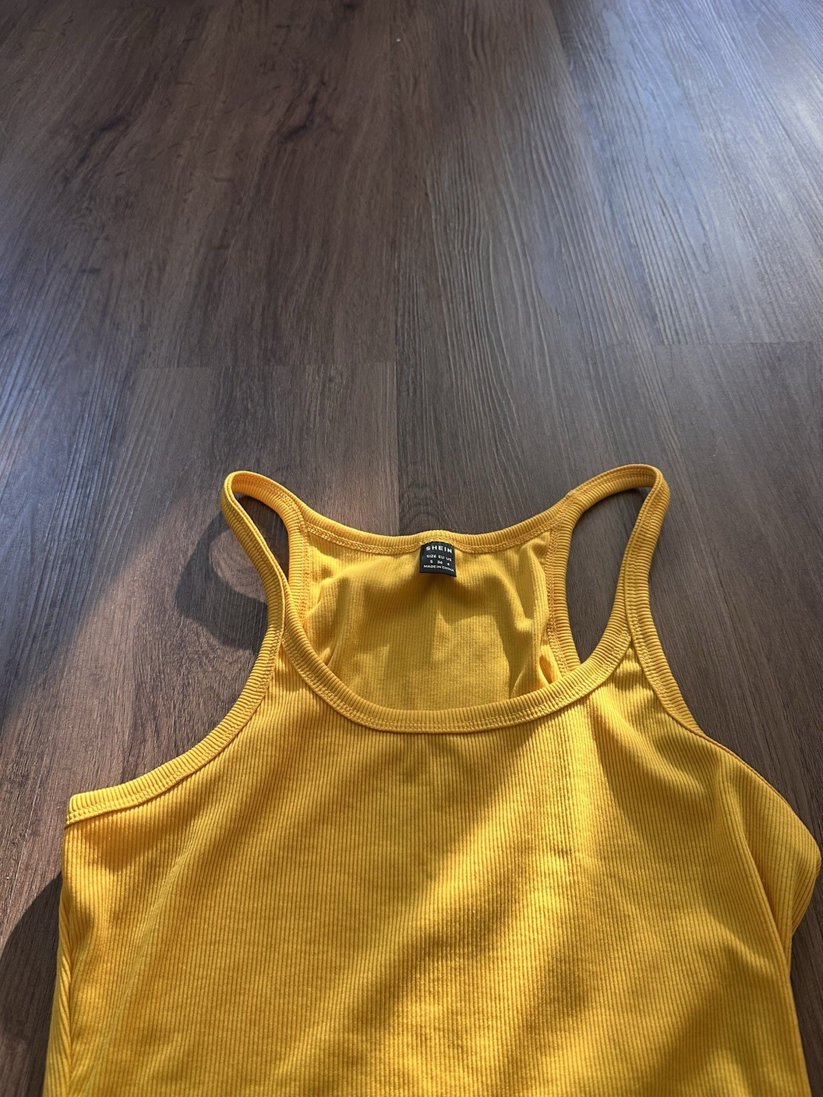 SHEIN Yellow Ribbed Knit Scoop Neck Racerback Tank Top Women’s Size S