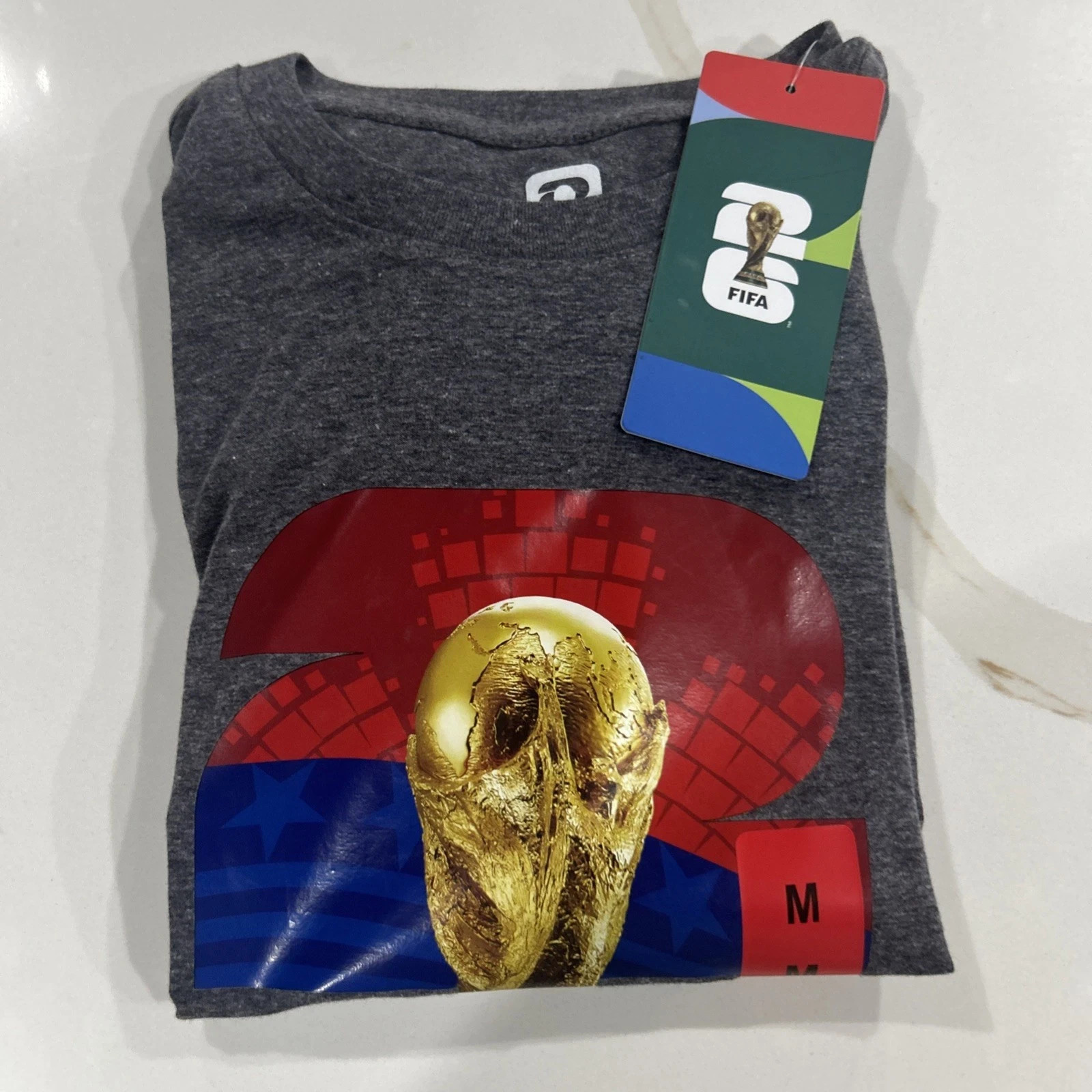 FIFA World Cup Men’s Gray Graphic Print Logo Crew Neck Short Sleeve T-Shirt