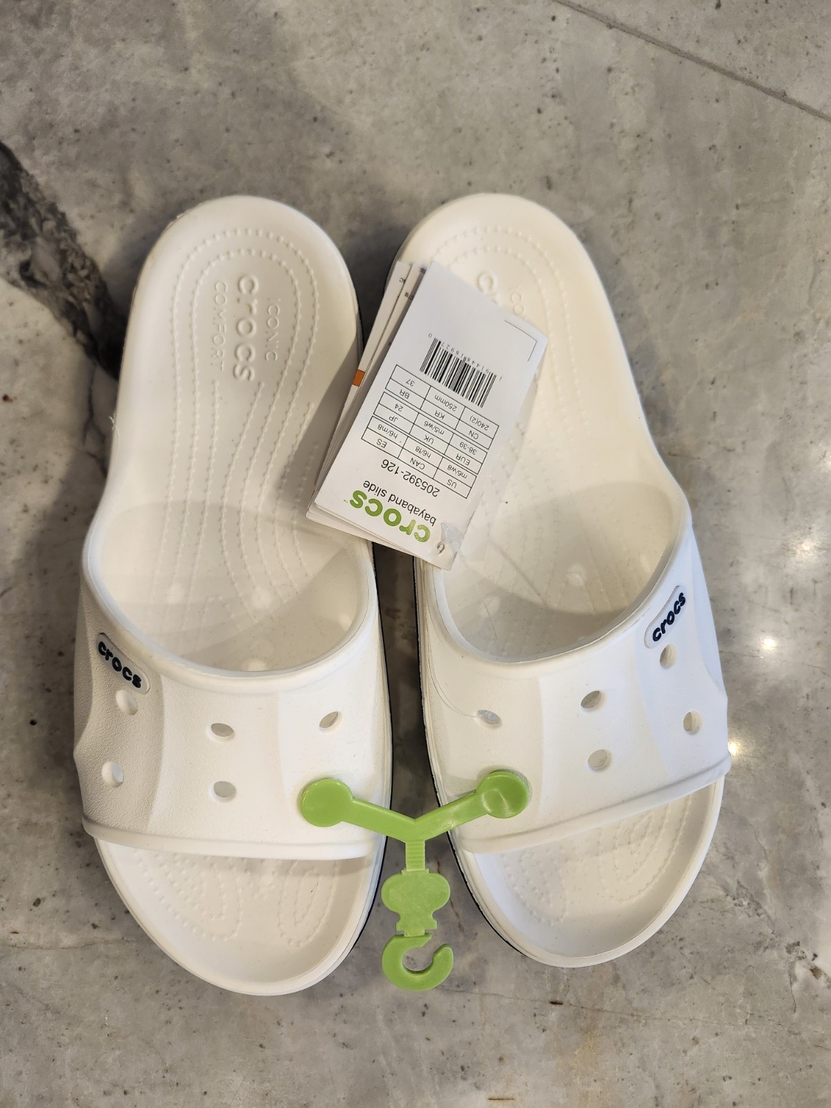 Crocs Women’s Bayaband Slide Sandal Size 8 White With Navy NWT Iconic Comfort