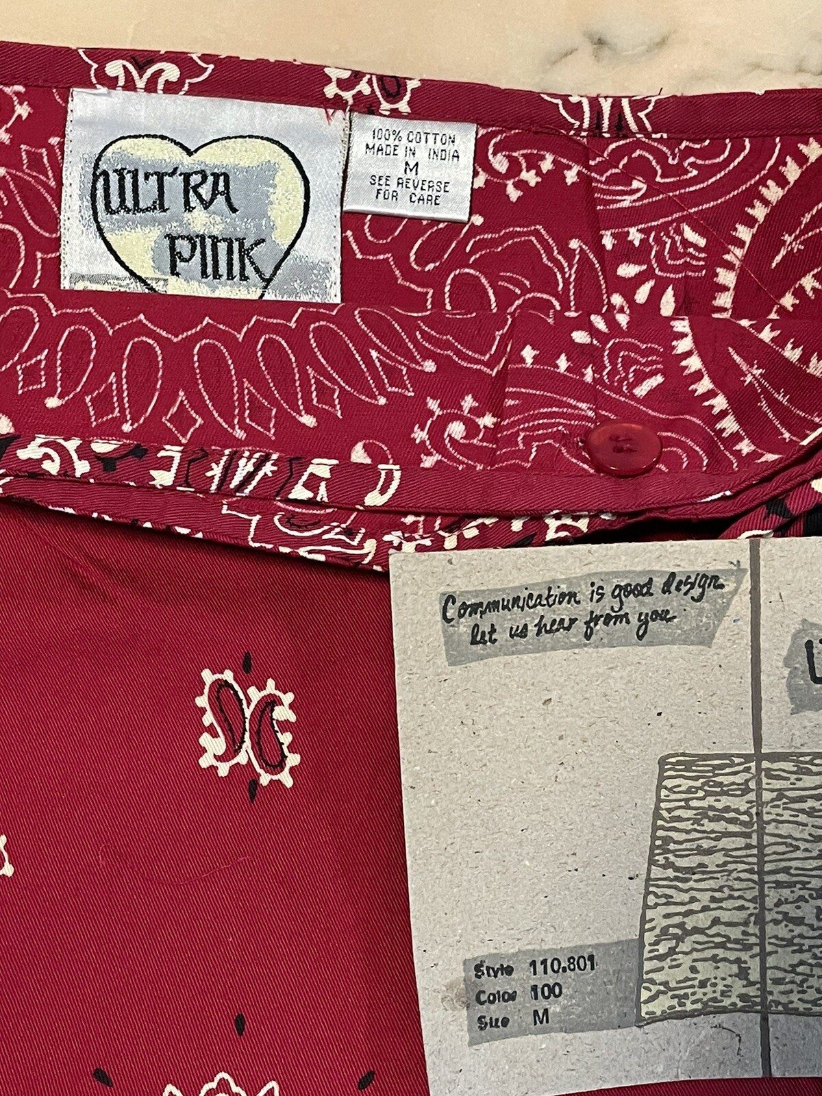bandana skirt wrap red paisley medium 28 inch waist 17 lnch long