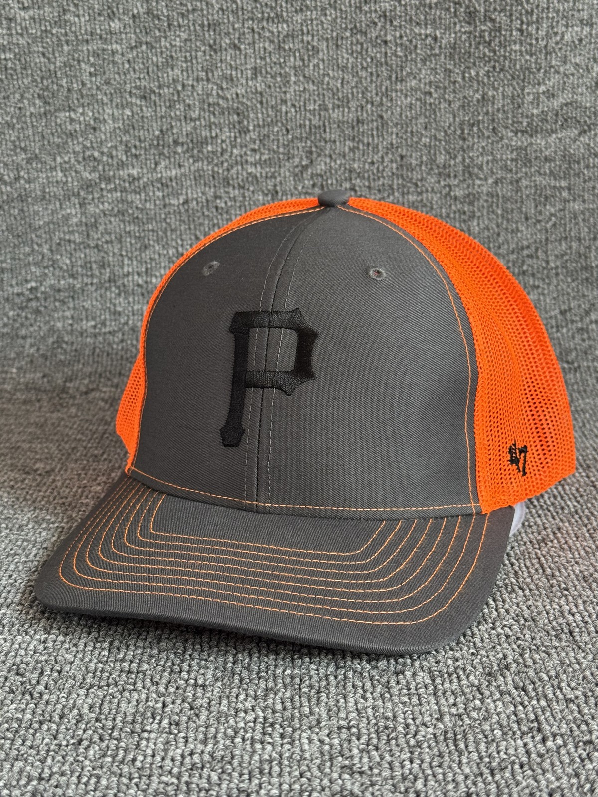 47 Brand Pittsburgh Pirates Trucker Hat Snapback Mesh Cap Grey Orange One Size