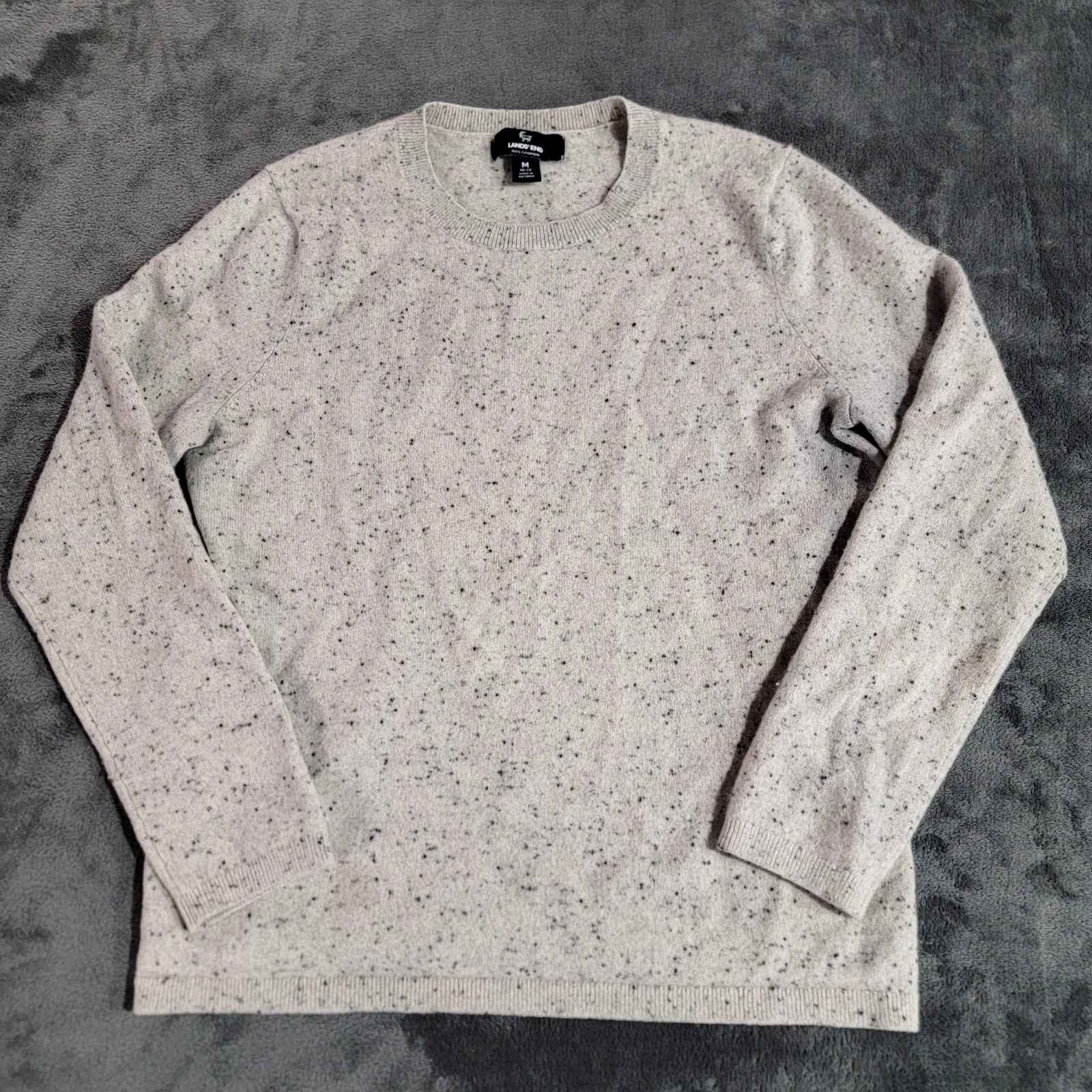 Lands End Cashmere Sweater Women Medium 10-12 Lynx Spotted Long Sleeve Crewneck
