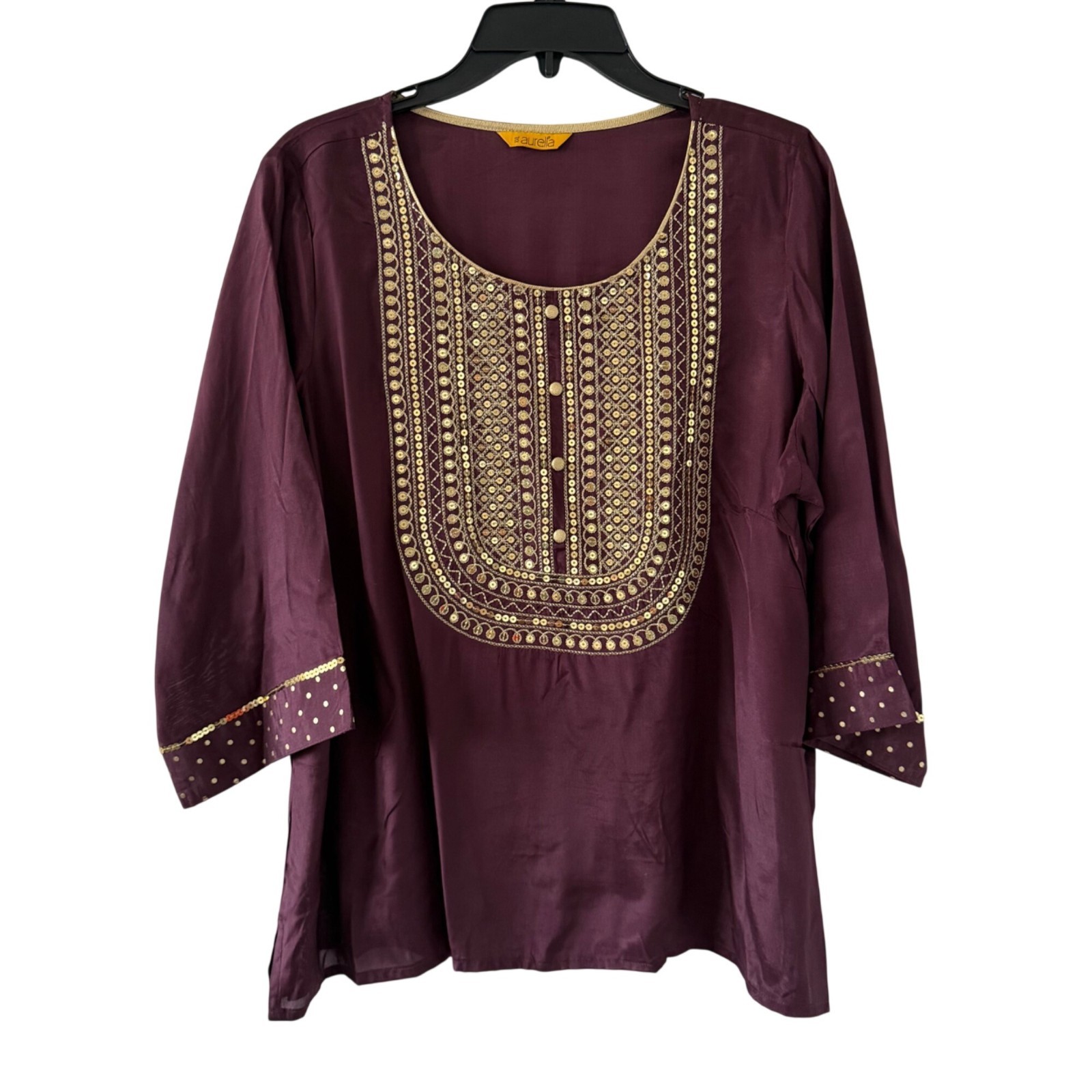 Aurelia blouse Sz XXL brown Kurta With Gold Embroidery Viscose Fabric