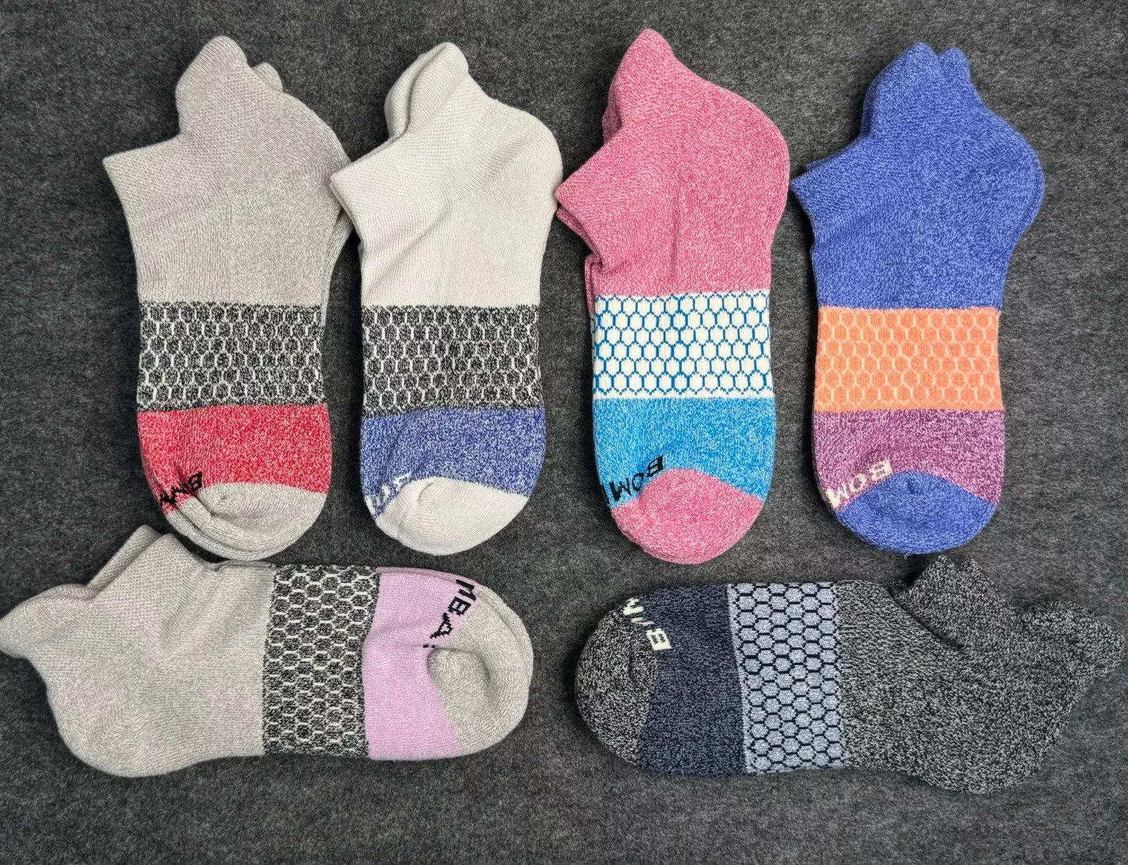6 Pair Bombas Women’s Adults Tri-Block Marl Ankle Sock 6 Color Select Size M US