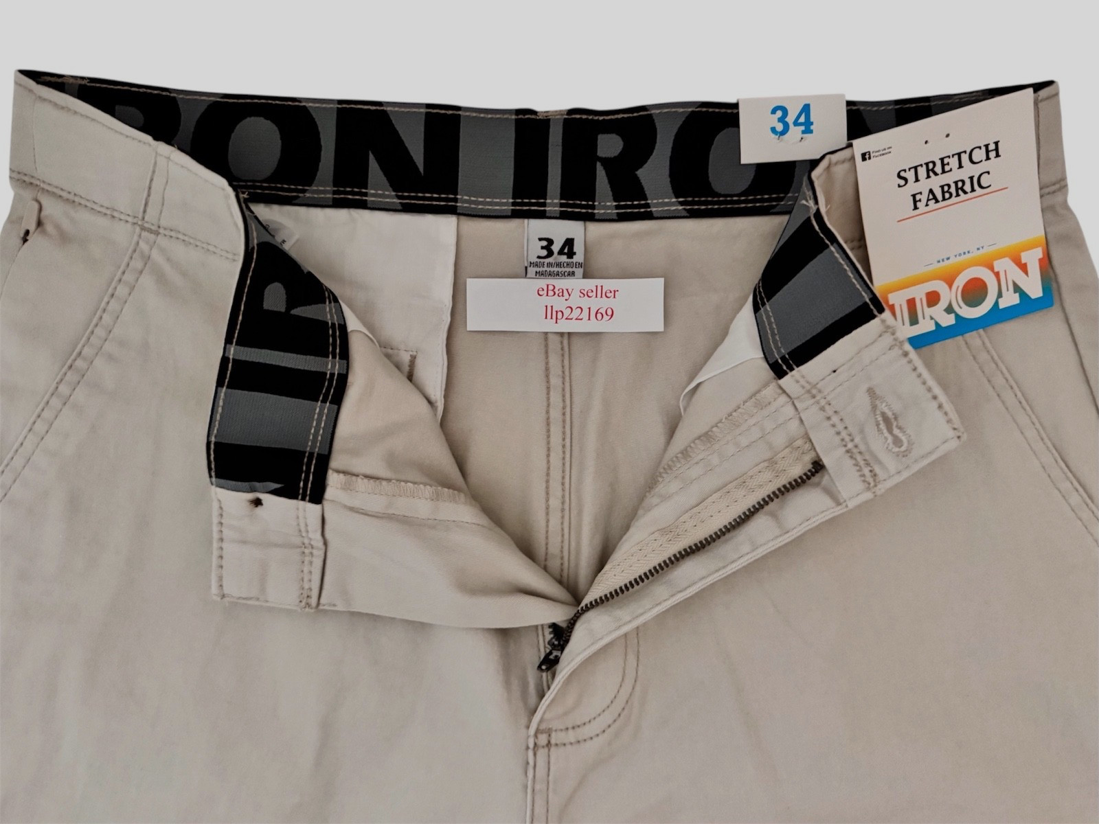 IRON CO Men’s Stretch Shorts (SIZE 34) Flex Waist Flat Front STONE TILE New Tag!