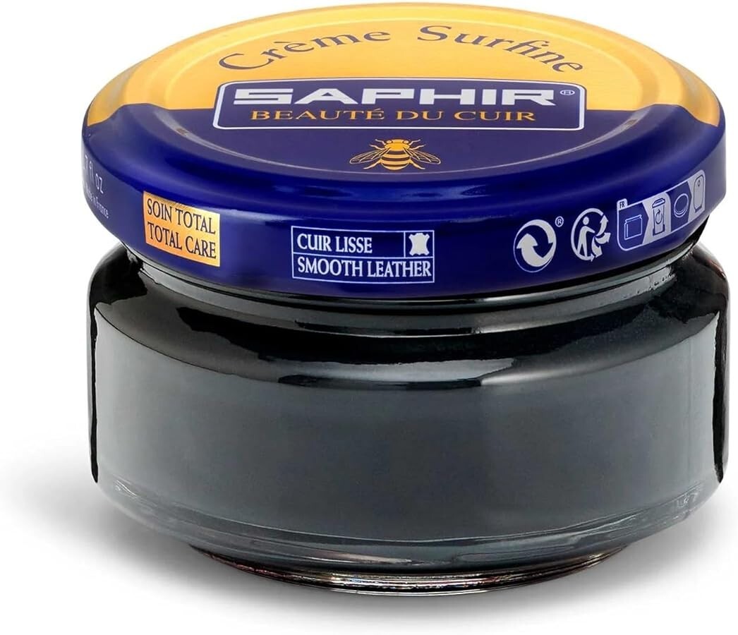 SAPHIR Creme Surfine Pommadier Shoe Polish Beeswax for Leather Black 50 ml