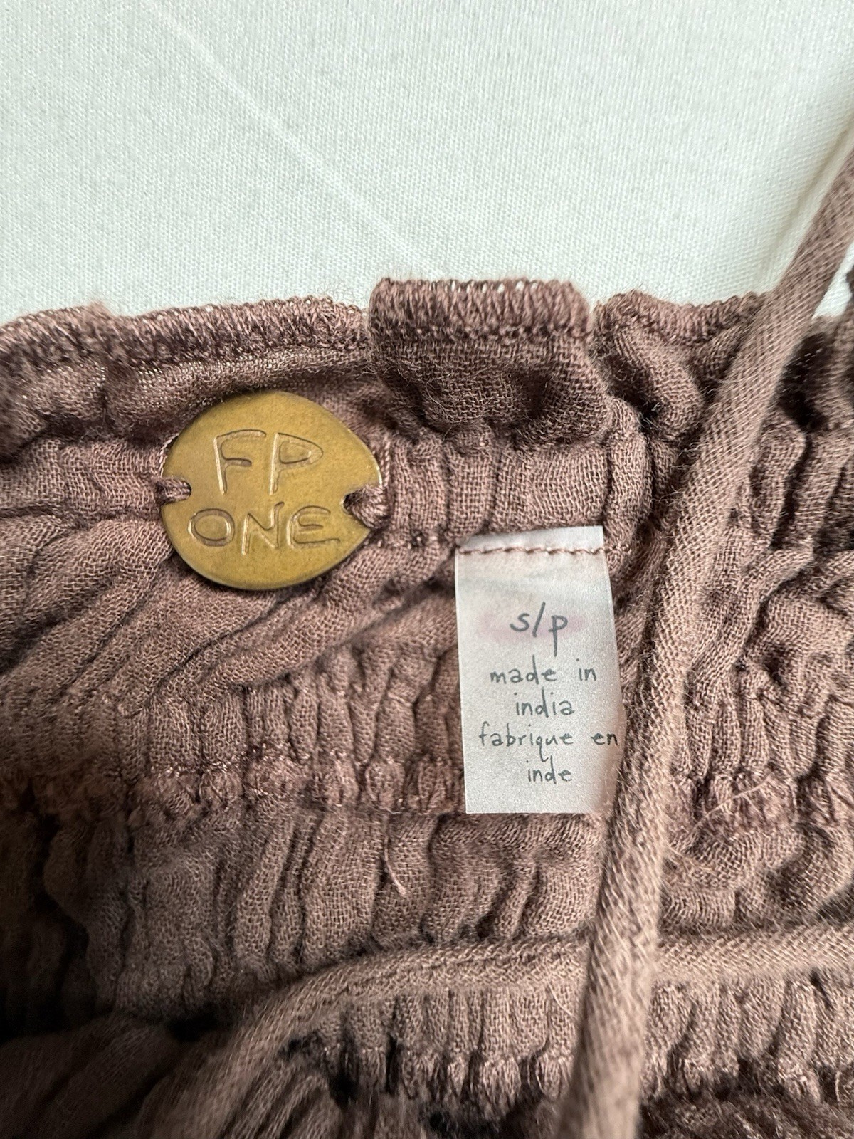 FP One Brown Solid Square Neck Smocked Button Ruffle Knit Cotton Cami Tank S