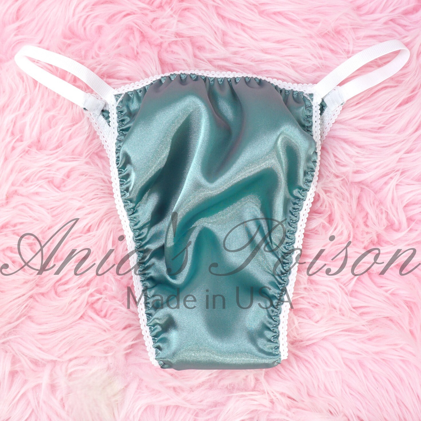 NEW Fully LINED Satin CAFE Cut MENS Brazilian String bikini Green S/M L/XL