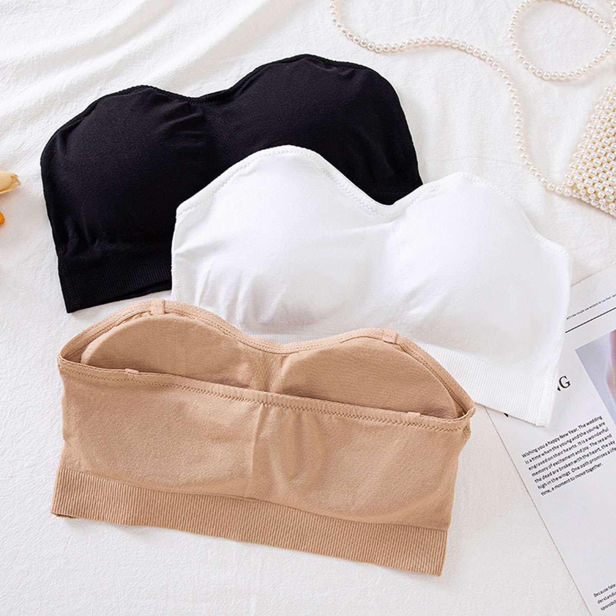 Women Strapless Padded Bra Tube Top Seamless Bandeau Bralette Stretch Underwear