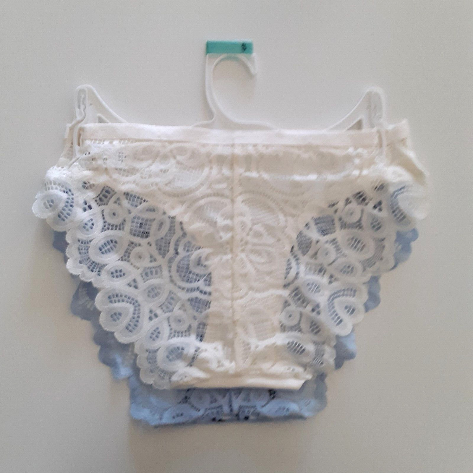 Tranquil & True Womens Size S Bikini Underwear Lace Back Blue Ivory 2 Pack