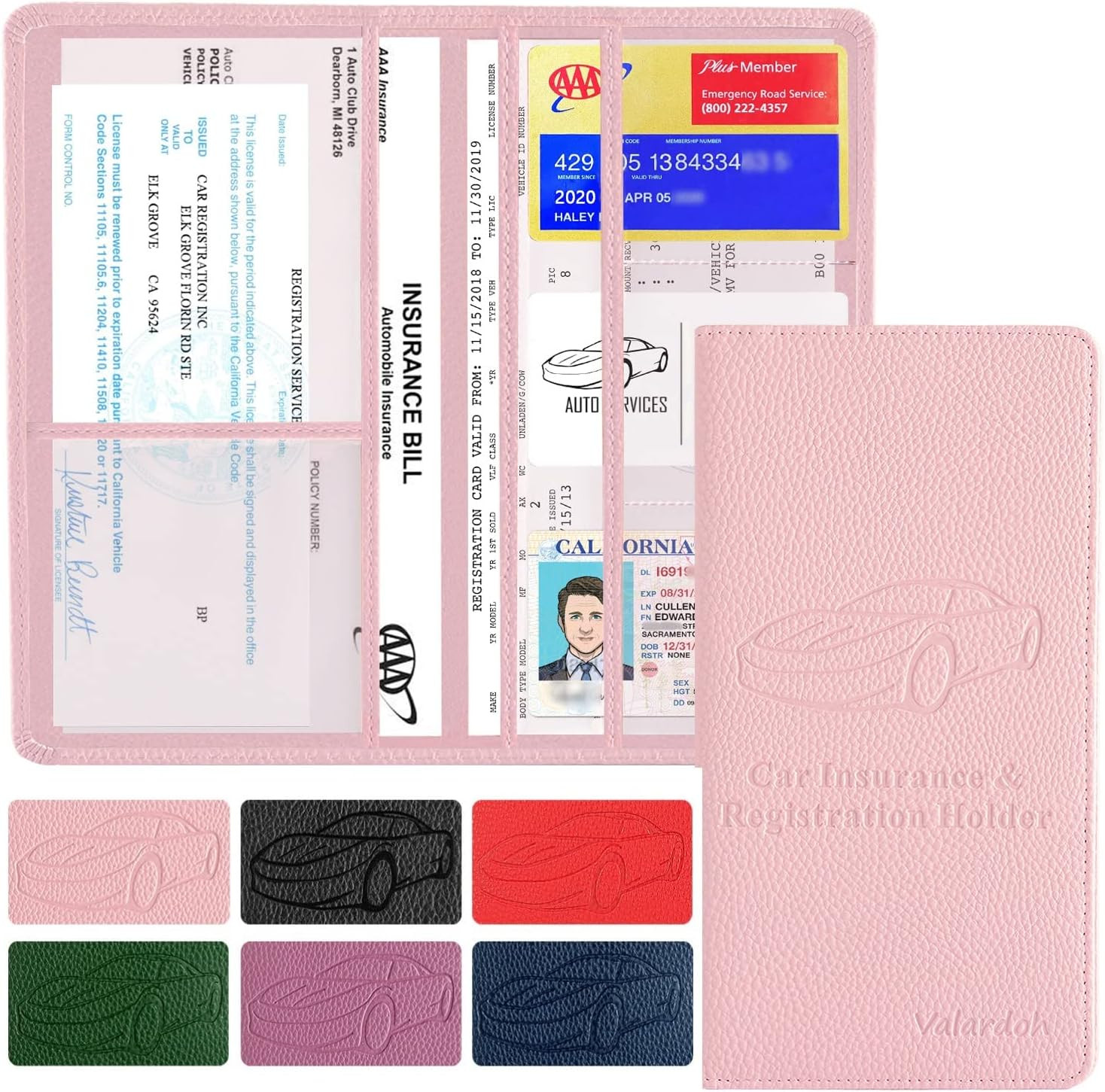 Premium Car Registration And Insurance Card Holder Car Document Holder (Pink)