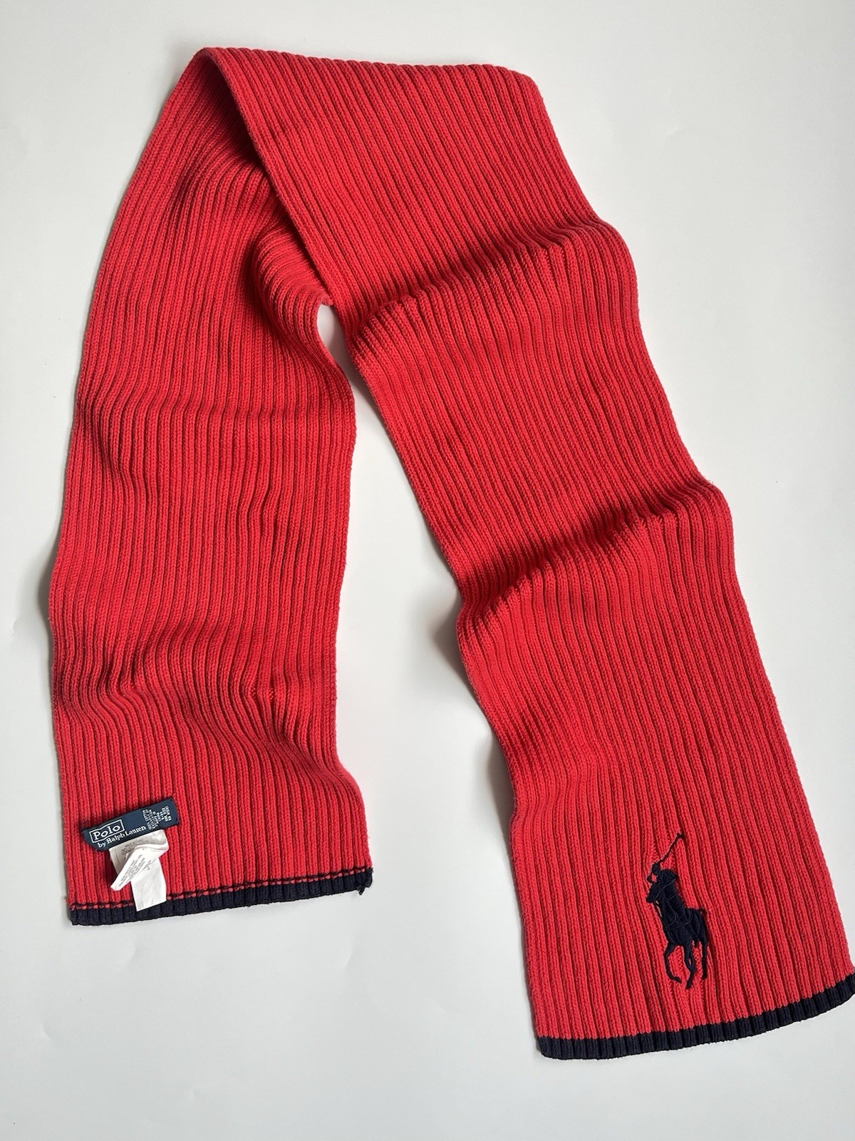 Polo by Ralph Lauren Big Pony Logo Red Cotton Rib Knit Scarf