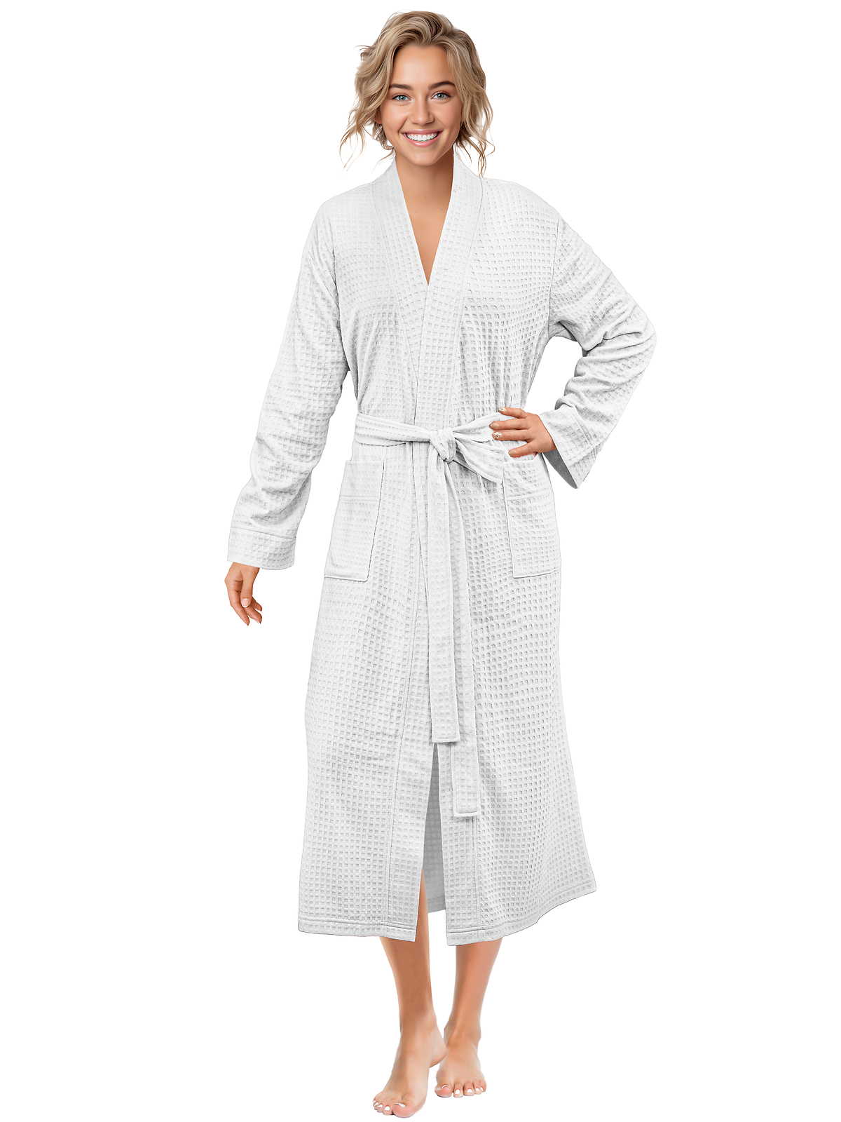 Women Soft Robe Waffle Knit Lightweight Spa Shower Bathrobe Cotton Kimono Long