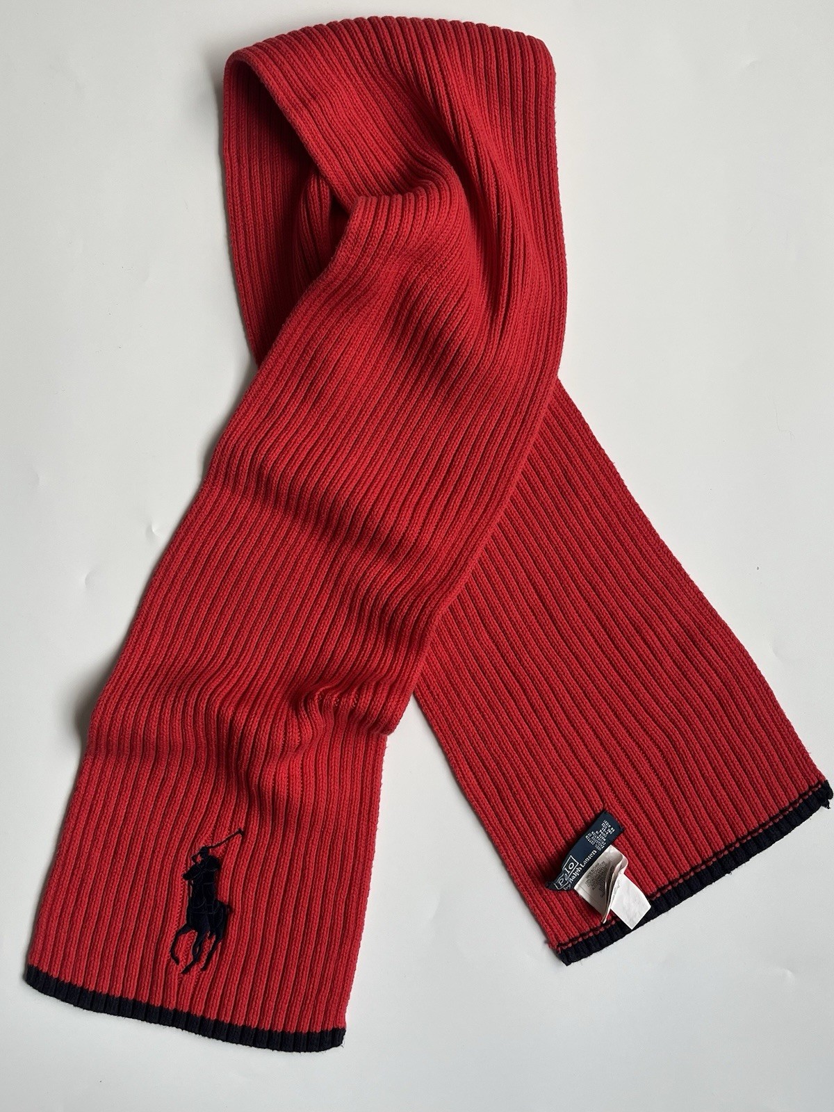 Polo by Ralph Lauren Big Pony Logo Red Cotton Rib Knit Scarf