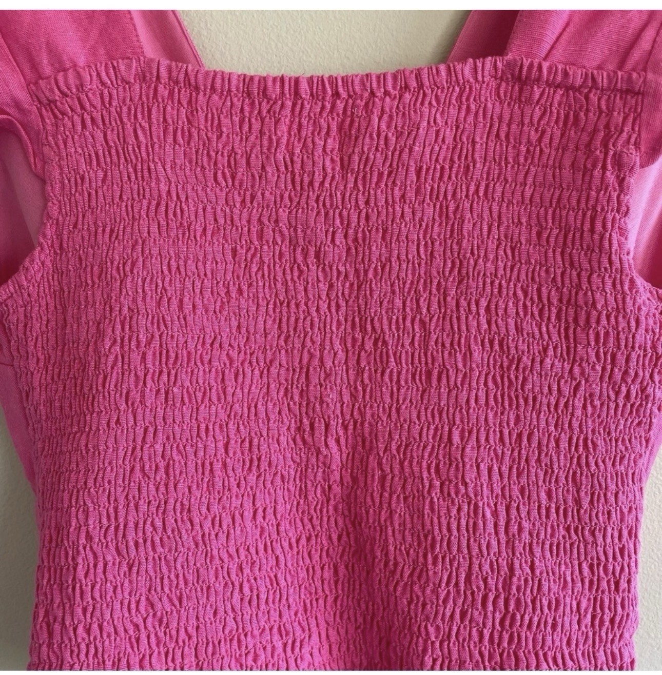 Japna Pink Twist Front Crop Top Size XS Boho Flutter Sleeve Smocked Back