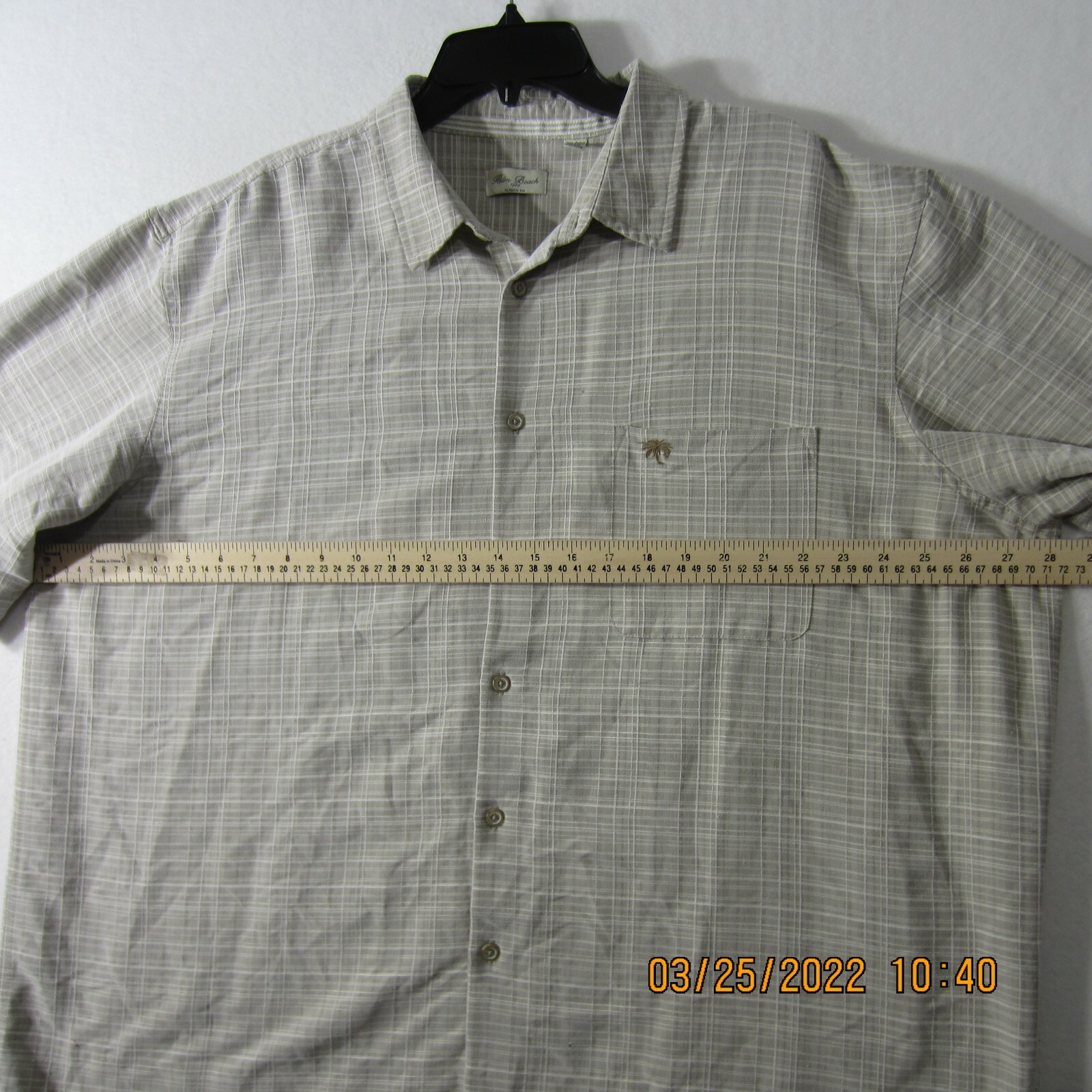 Palm Beach Shirt 2XL XXL Beige White Plaid Button Up Pocket Outdoor Casual Men
