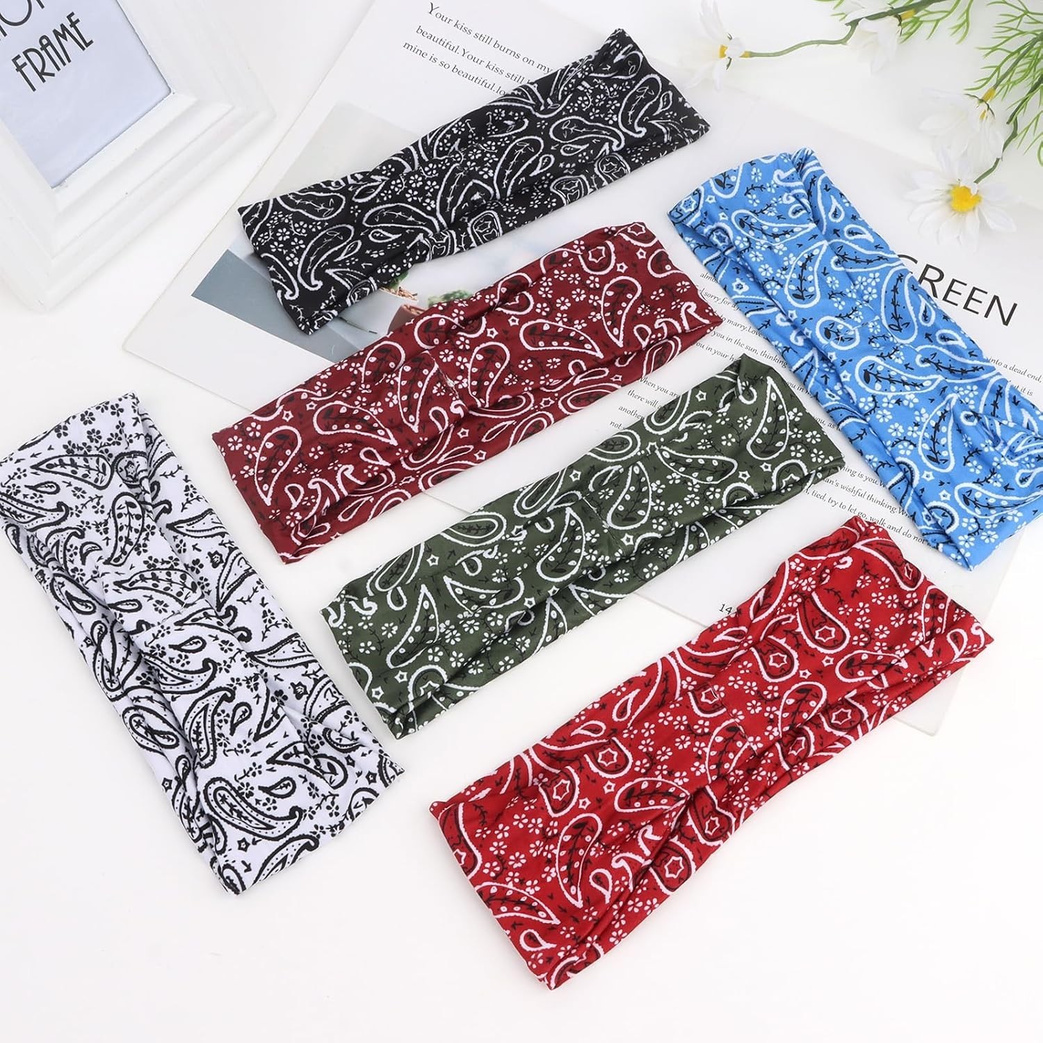 6Pcs Headbands Paisley Bandanas Head Bands Sweat Band Hair Wrap Headwrap Fashion