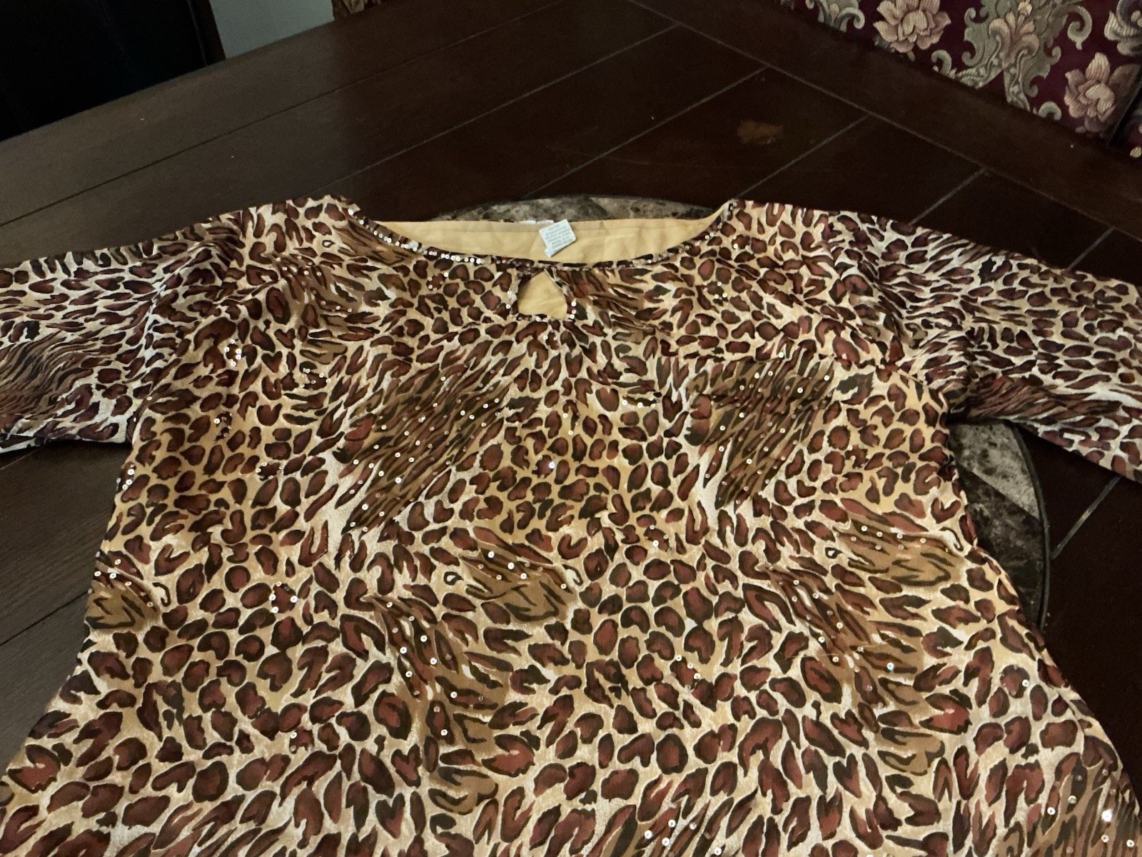 Polyester Chiffon Leopard Cheetah Indian Kurta Kurti Top, 28” Long, 48” Bust,